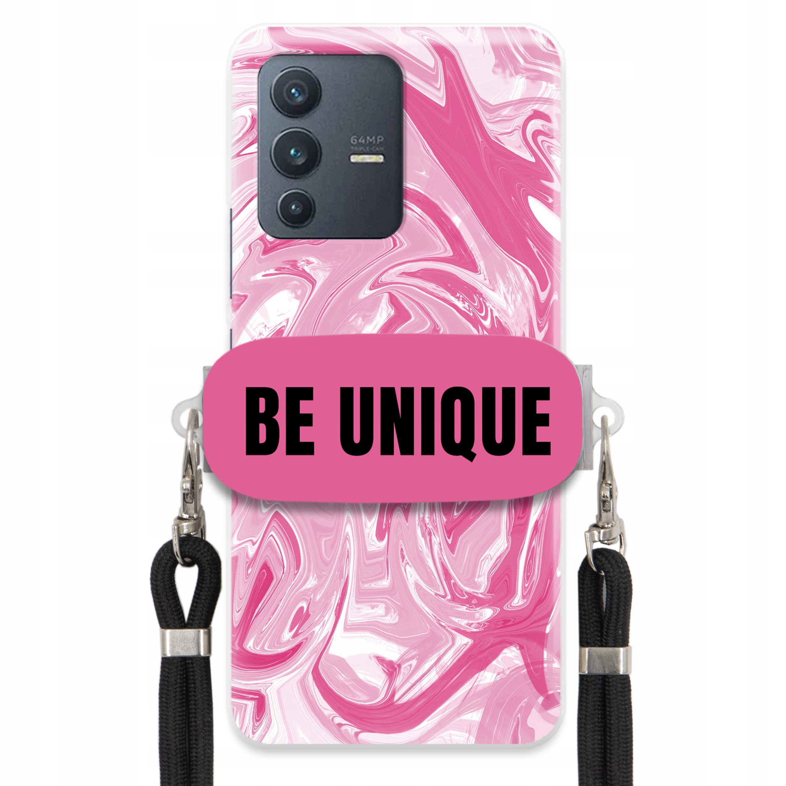 Puzdro pre Vivo V23 Puzdro držiak šnúrka Čierna ružová Mramor Unique