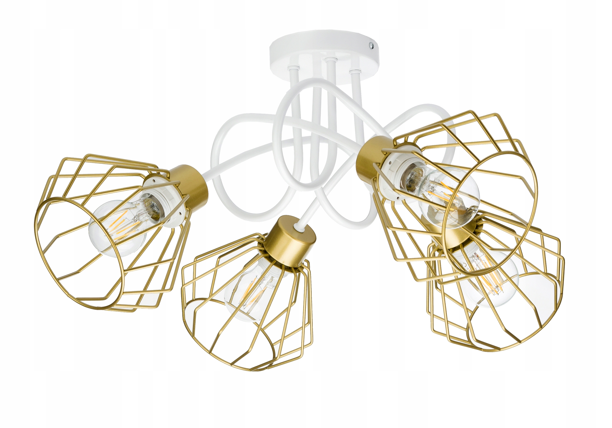 Stropní svítidlo závěsná lustr Loft s kudrnatým briliantovým drátem na 4x E27 zlatá