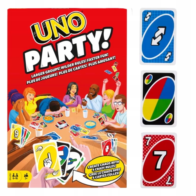 MATTEL GRA KARCIANA RODZINNA TOWARZYSKA UNO PARTY DO PLECAKA KARTY 8+