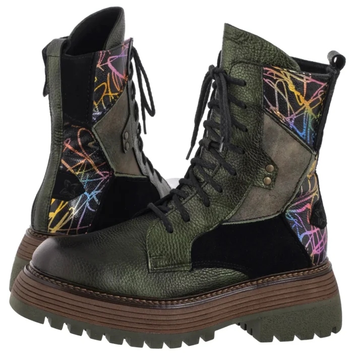 Dámské kožené boty Workery Kanady Maciejka zelené 07104-09