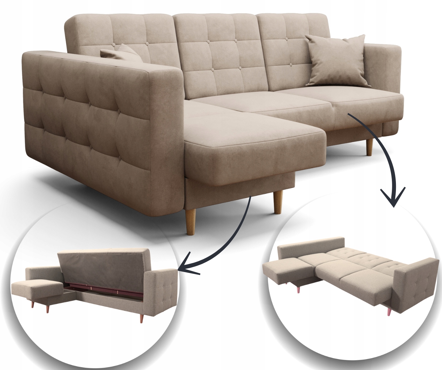 Rohová Sedací Souprava Malý Rozkládací 225X158 Funkce Spaní Skladová Nabídka Carla