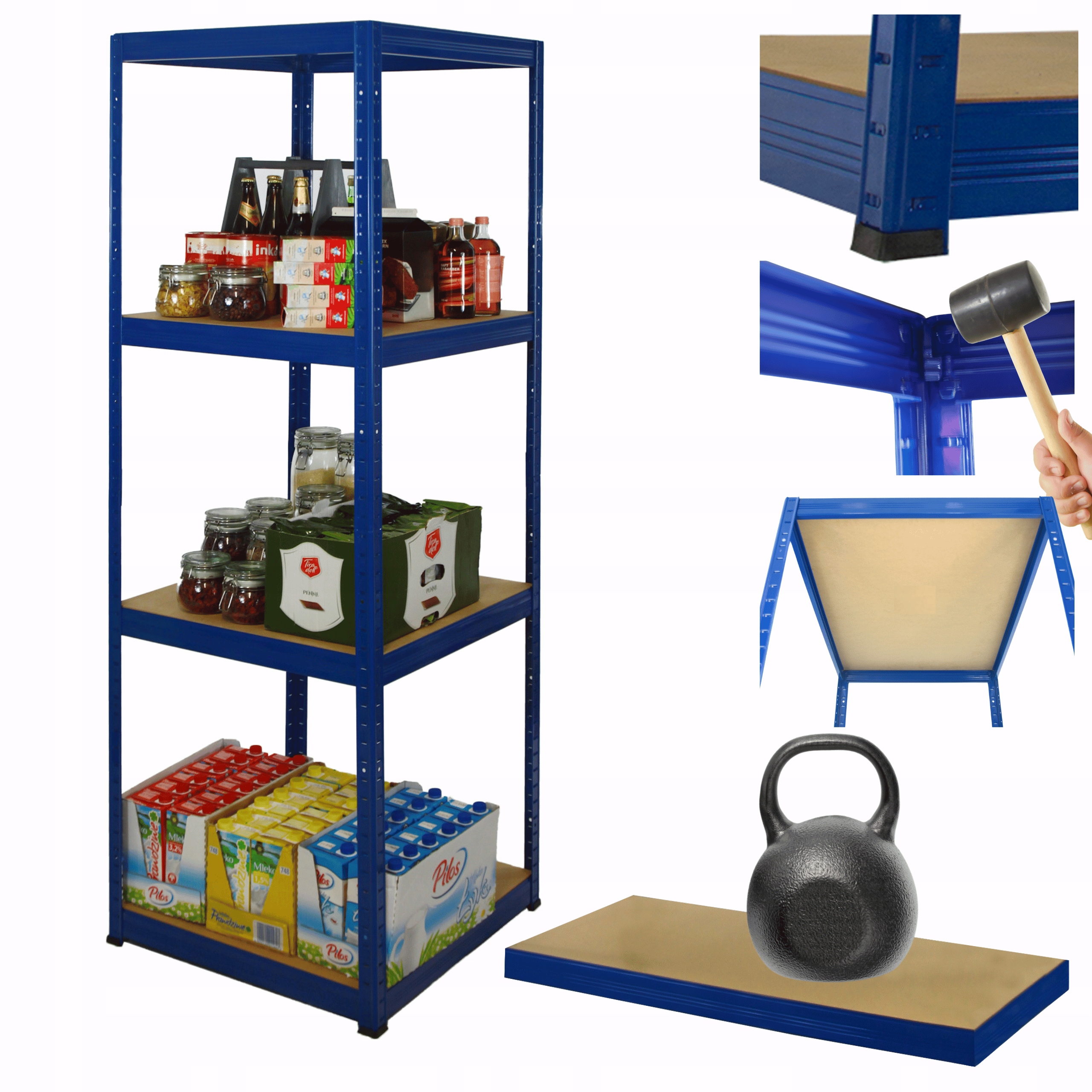 Kovový skladový regál s garážovým stojanom Helios 180x35x35 cm 4Px175 kg