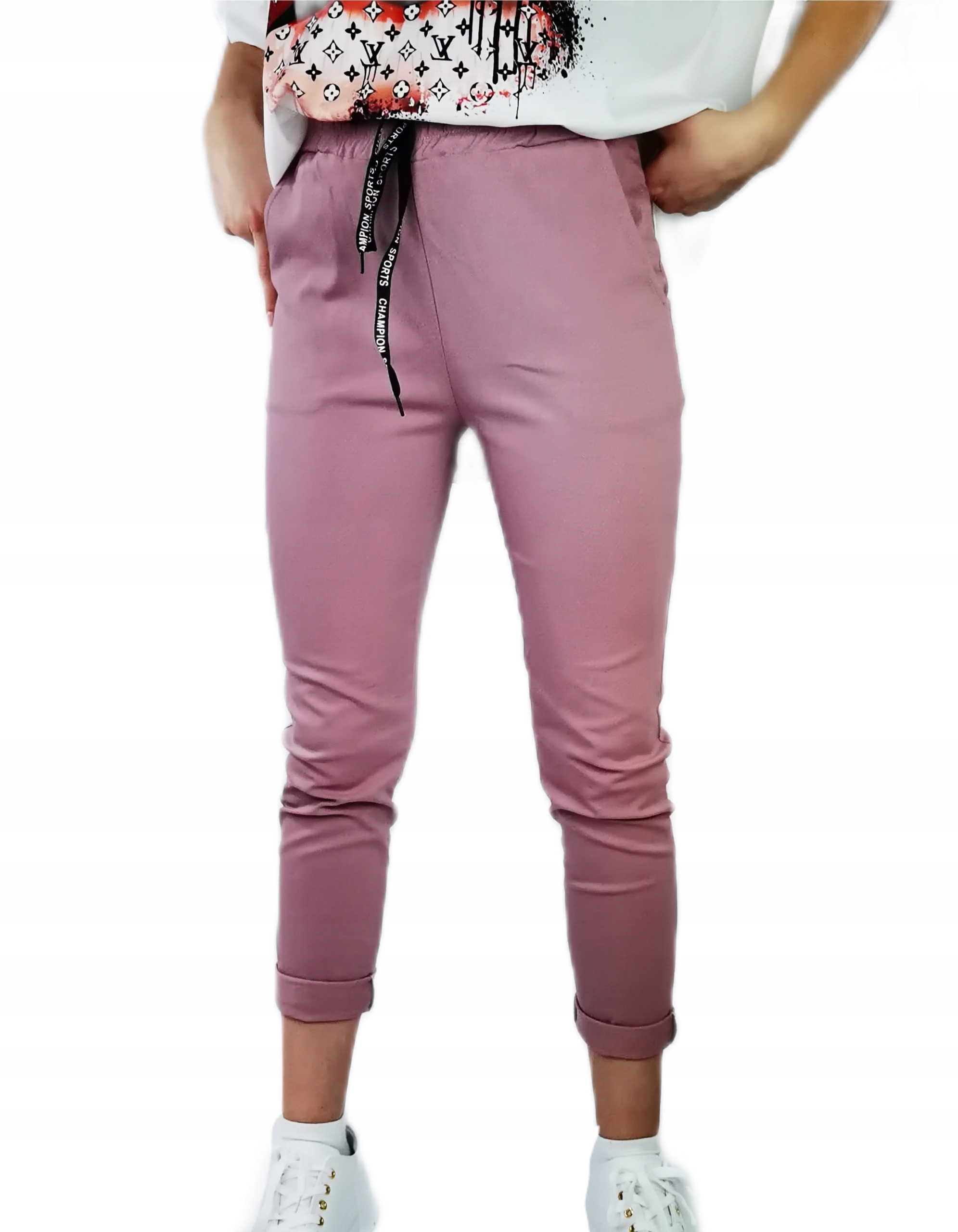 

Włoskie Elastyczne Spodnie Damskie Cygaretki Gumka