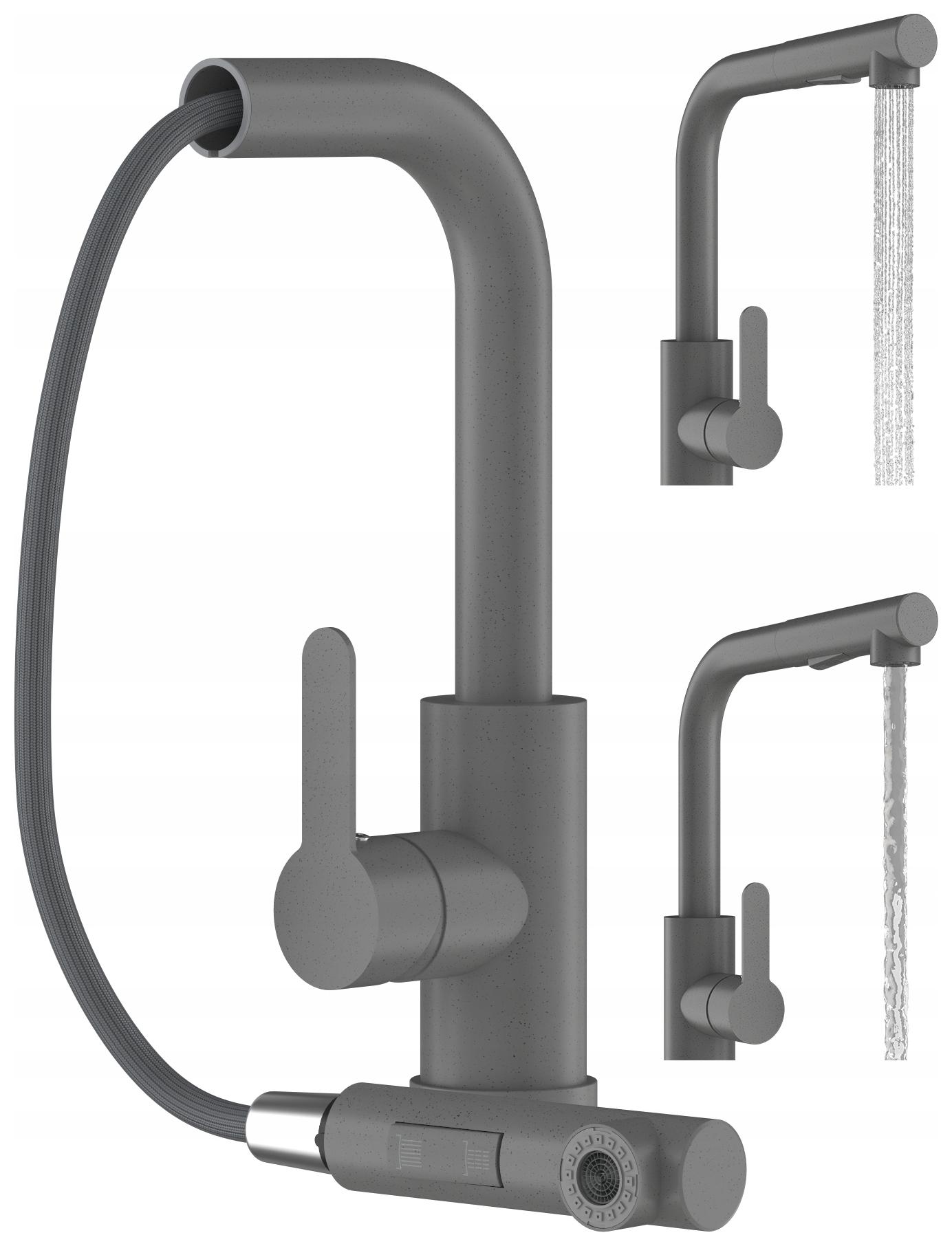 Sivá Kuchynská Batéria S Výsuvnou Sprchou, 2 Prúdy, Pre Drez Ebro