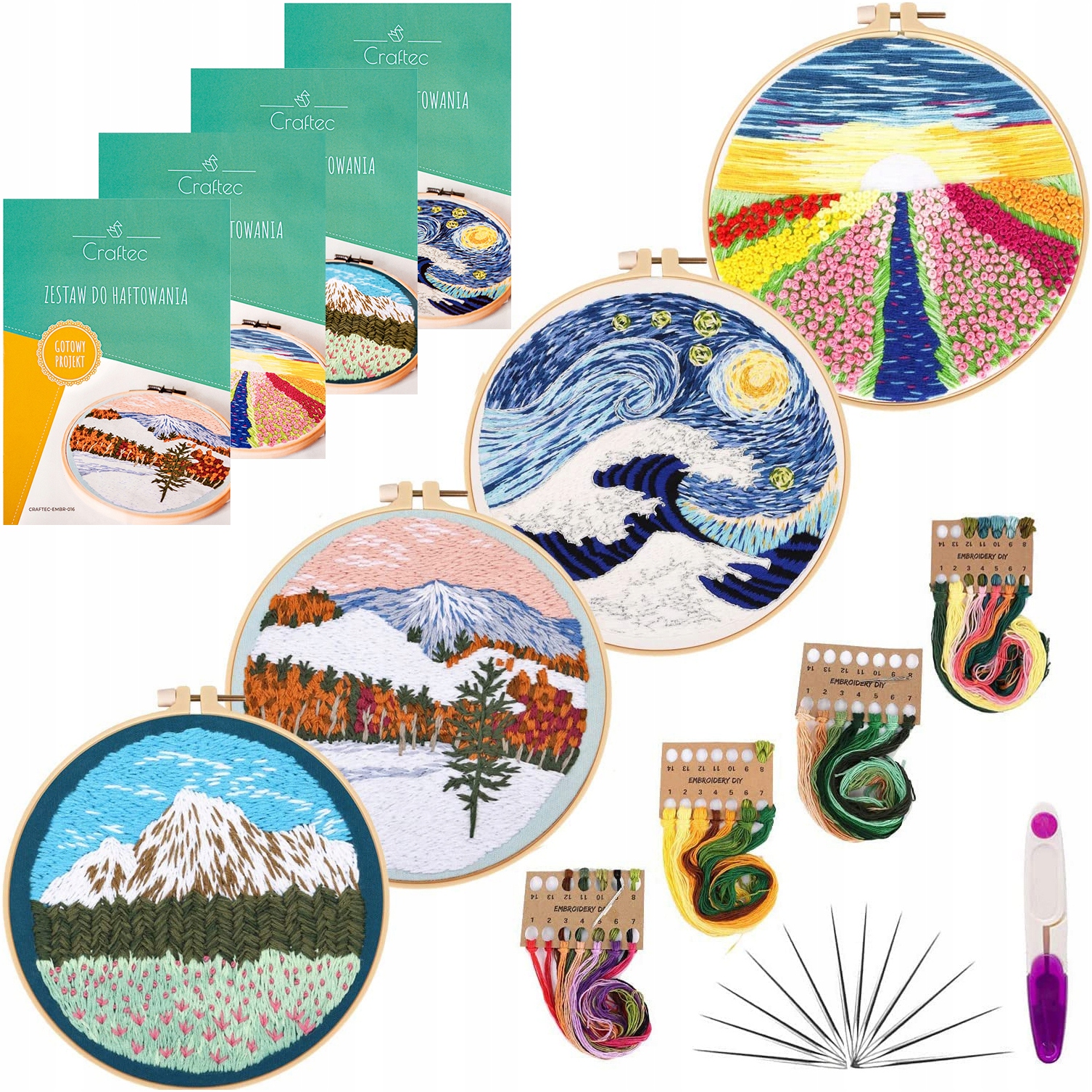 Sada na vyšívání 4 ks tamborky muliny kanva jehly návod