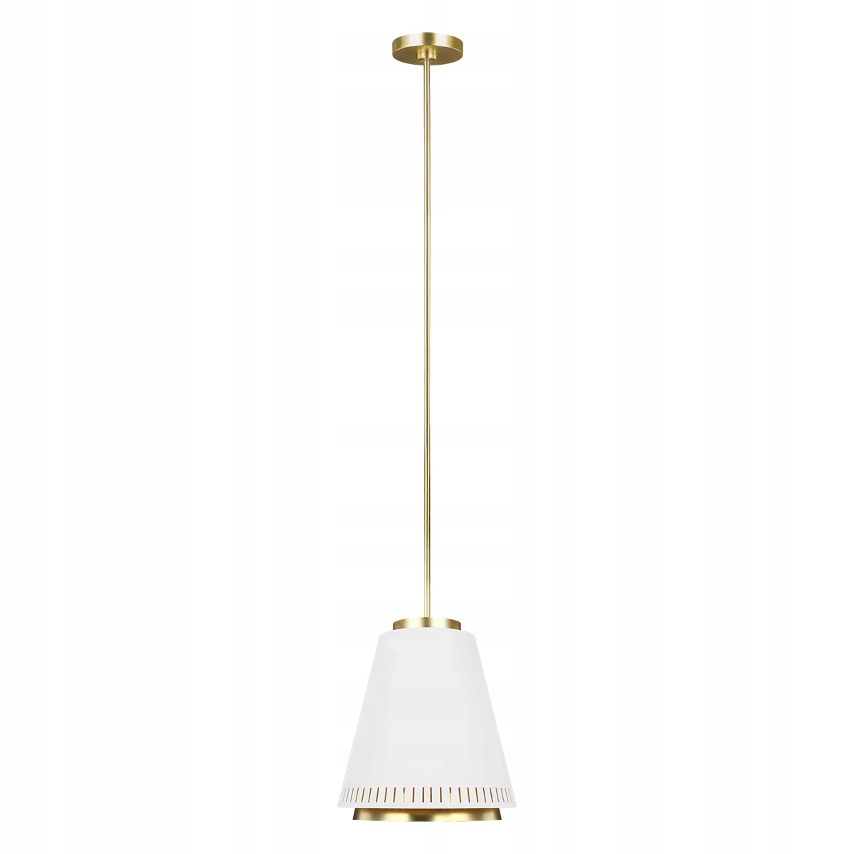 Závesná lampa biela mosadzná kužeľová moderná nad stôl do obývačky Feiss