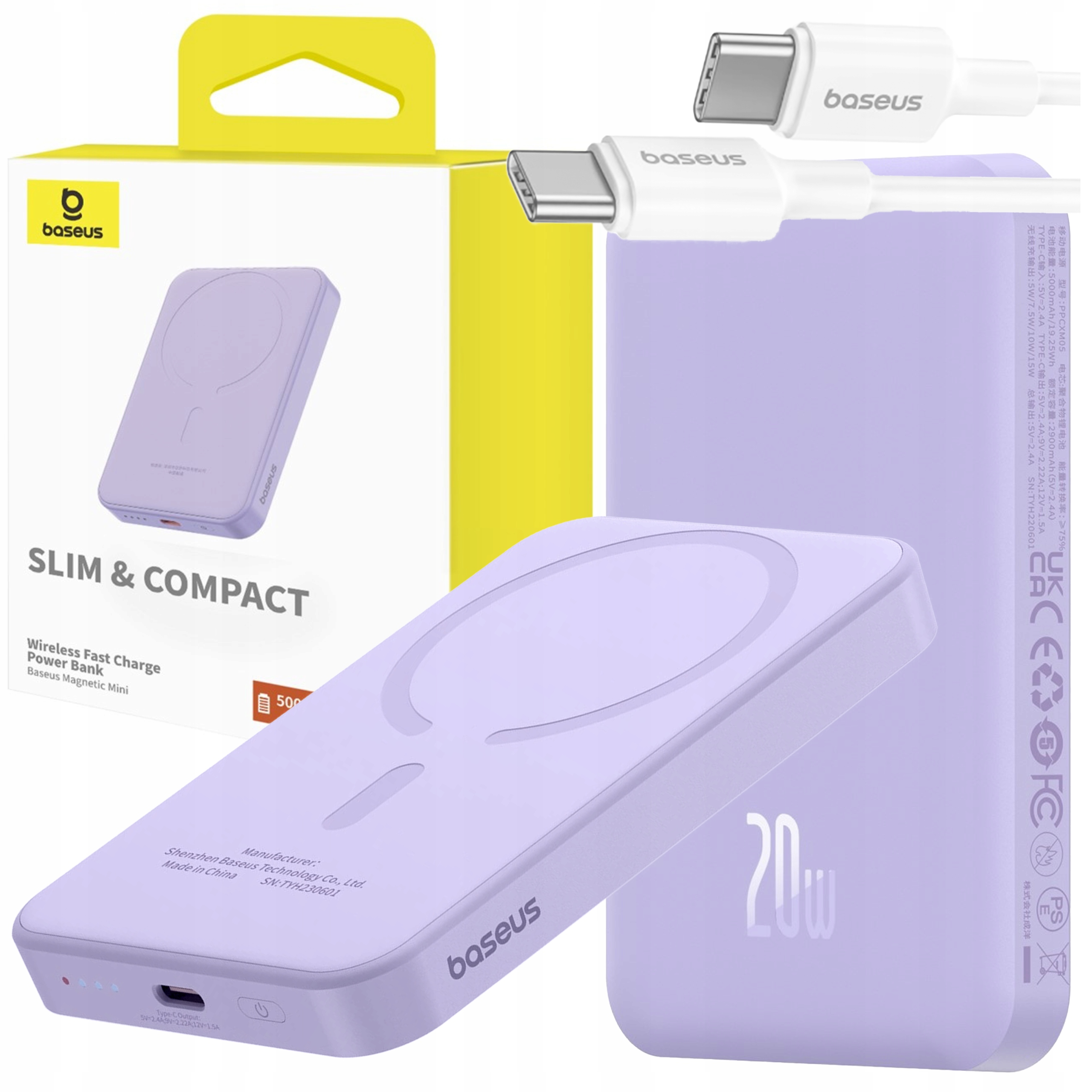 Indukční Powerbanka Baseus 5000 mAh 20W Rychlá Magsafe Kabel Do Letadla