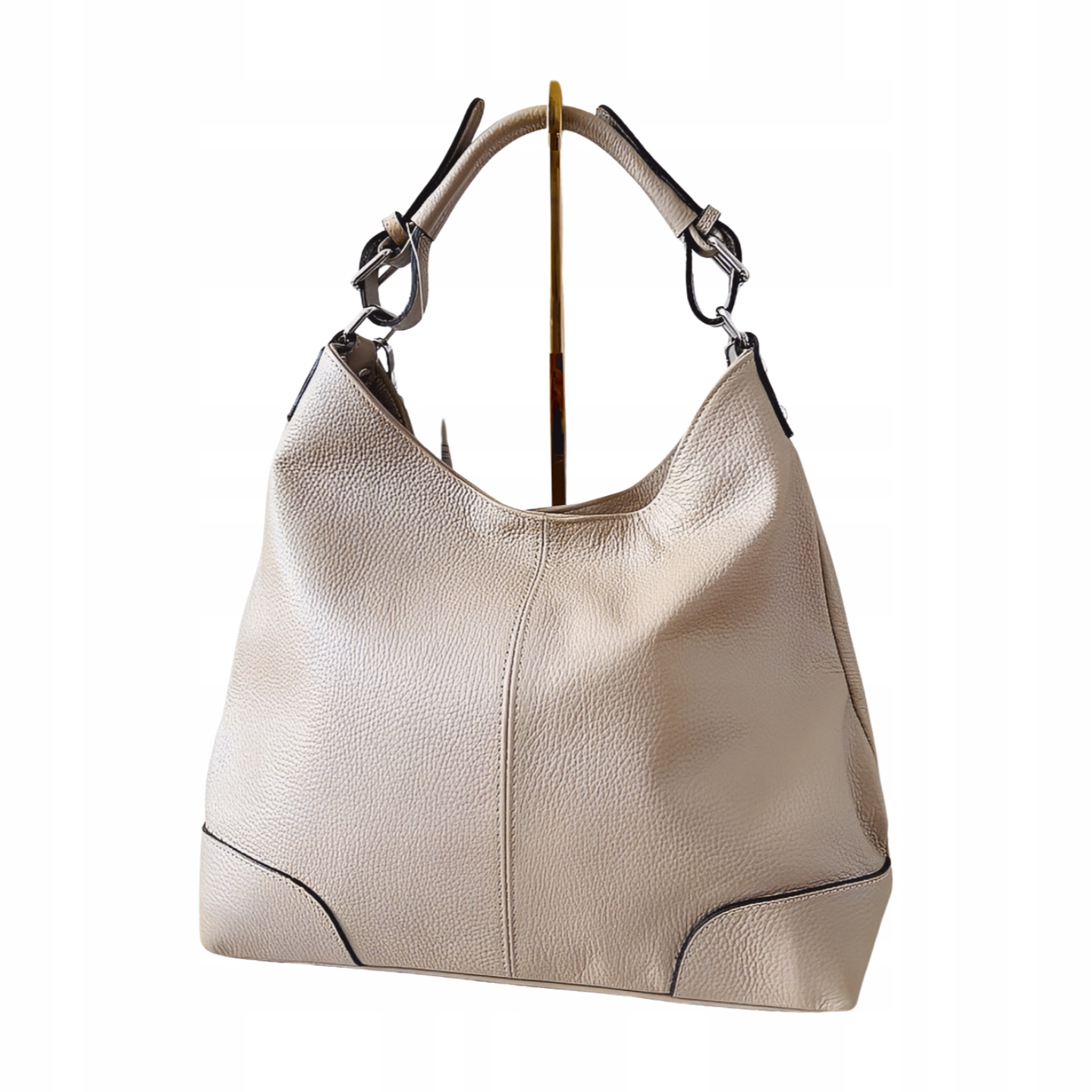 Laura Biaggi kožená shopper taška přes rameno béžová