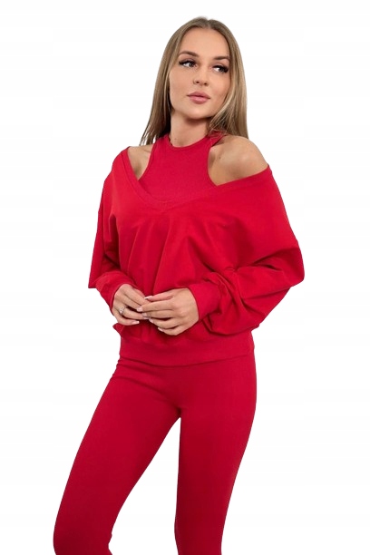 3-dílný komplet mikina top legíny, červená barva