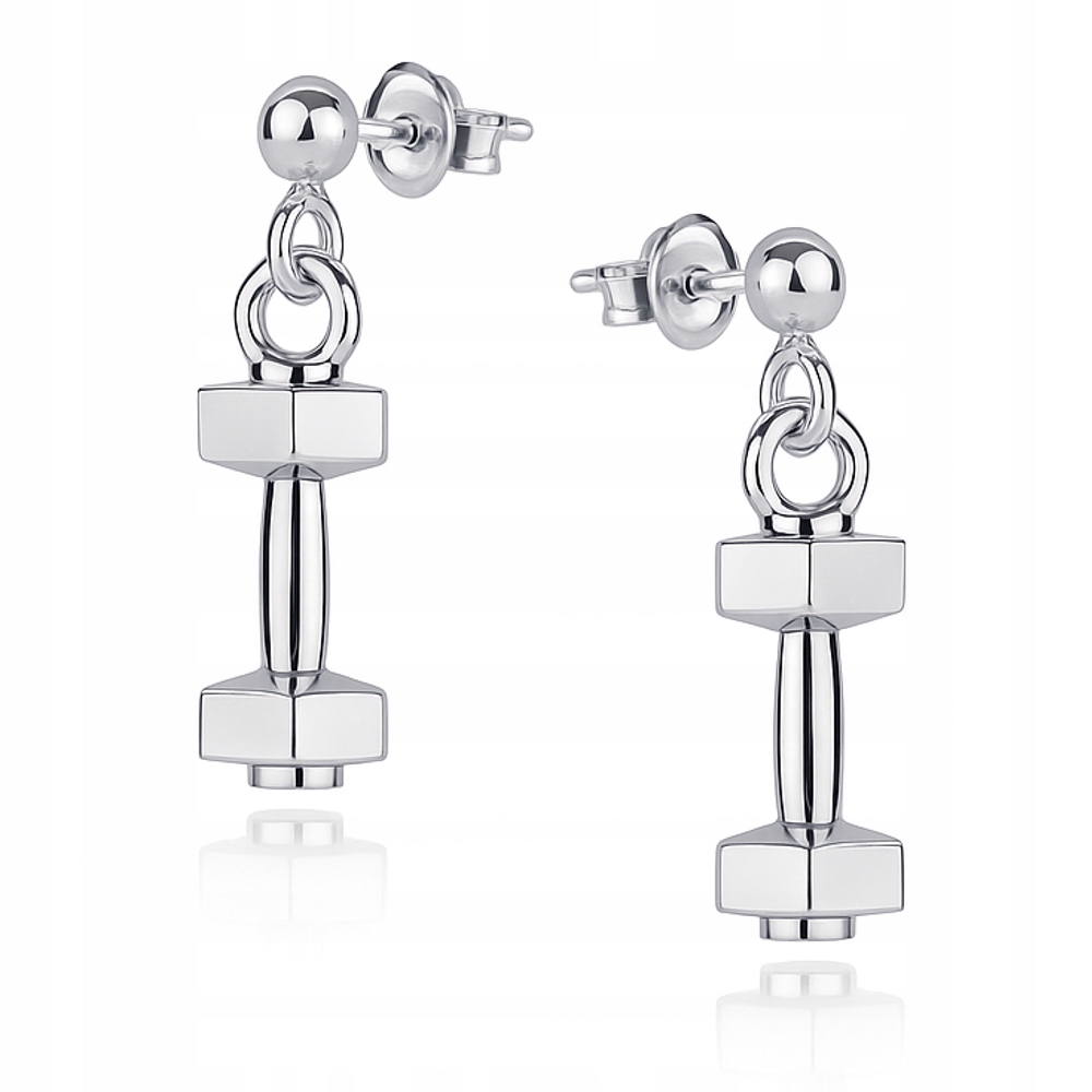 Stříbrné náušnice s náušnice , 3D činka, Dárek pro sportovce, Stříbro 925