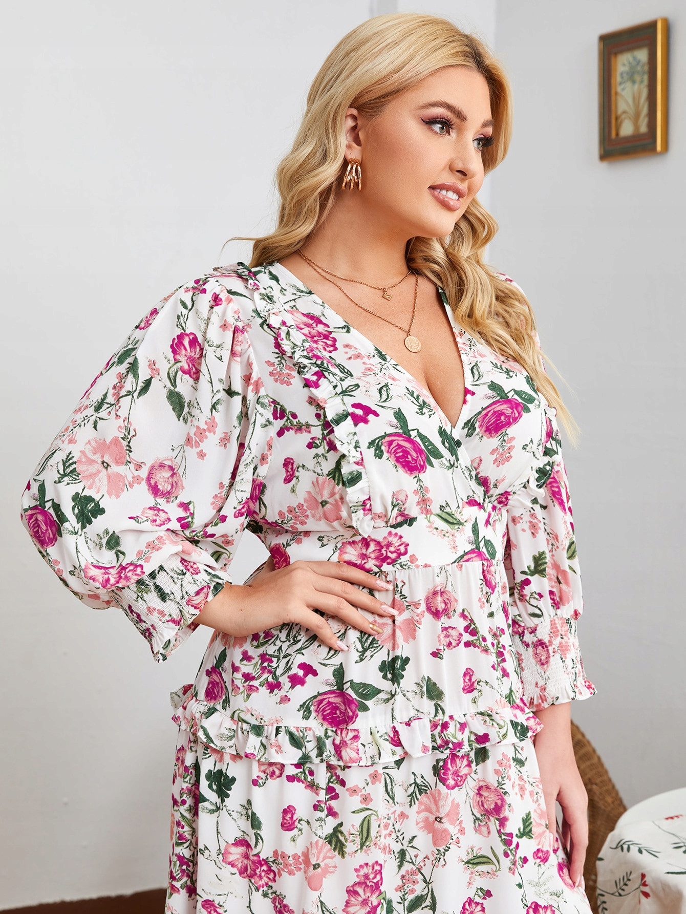 Šaty Vícebarevné S Květinami Maxi Shein 3XL 46