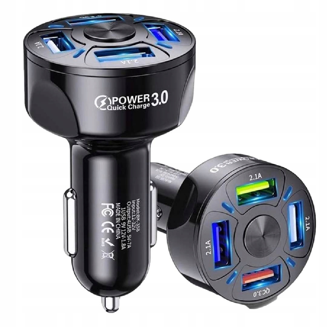 

Ładowarka Samochodowa 4x Usb Qc 3.0 Szybka Smart