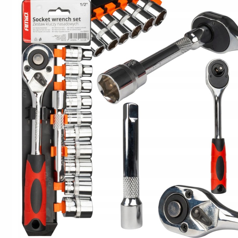 Klucze Nasadowe Grzechotka Nasadki Zestaw 11SZT 1/2" 10-24MM Zestaw Kluczy