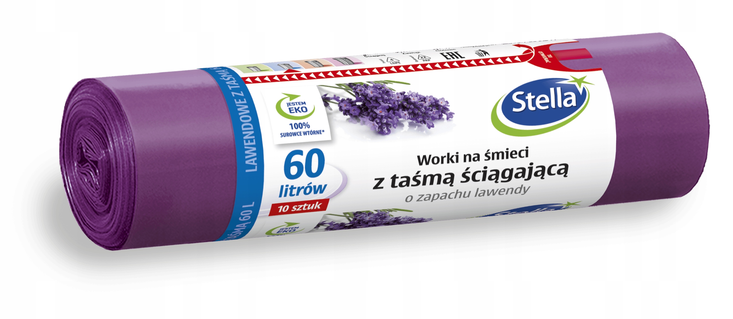 

Worki na śmieci 60l zapachowe z taśmą Lawenda 10sz