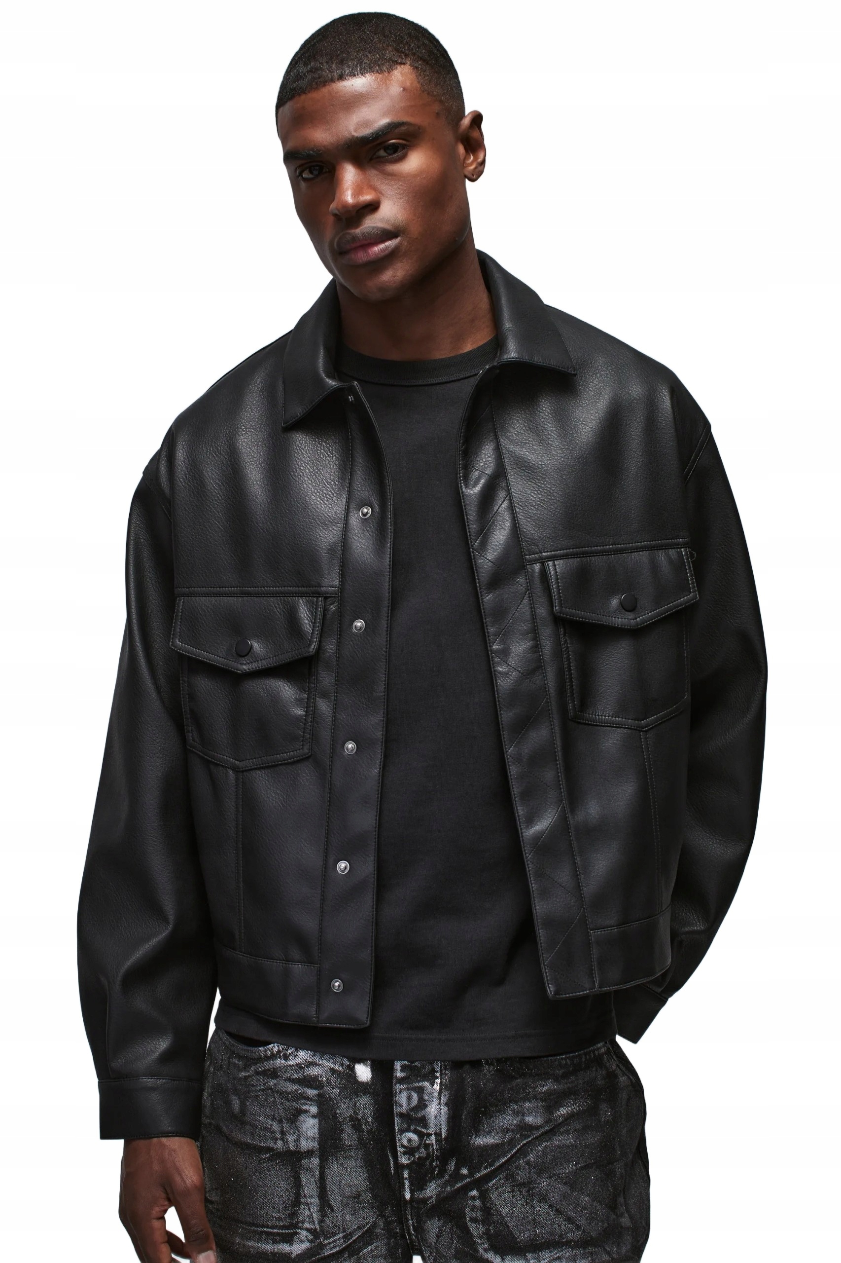 Boohooman Černá Klasická Pánská Ramoneska S Kapsami Na Knoflíky S Z3A