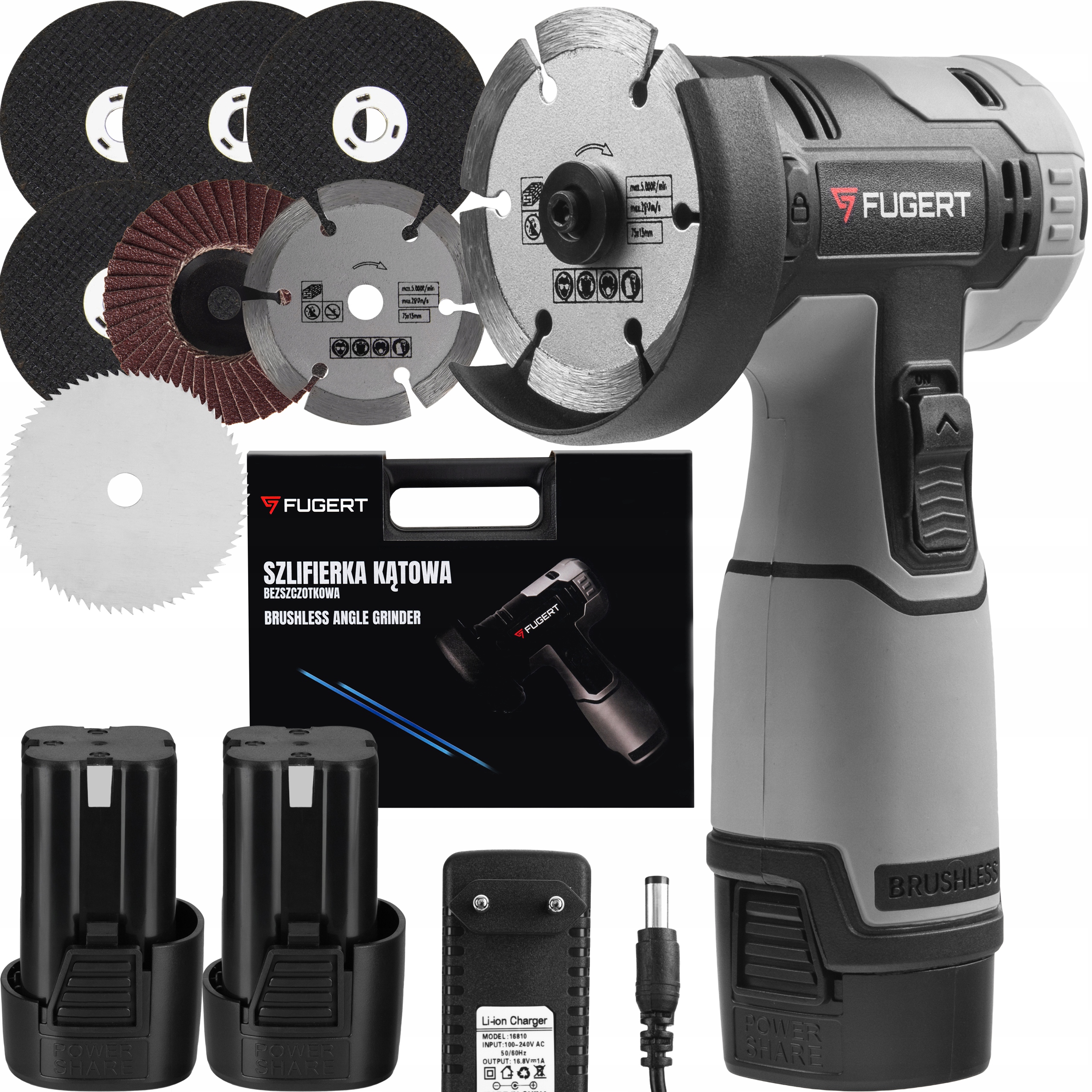 Szlifierka Kątowa Akumulatorowa Bezszczotkowa Mini Gumówka 2 Aku 7xTARCZE