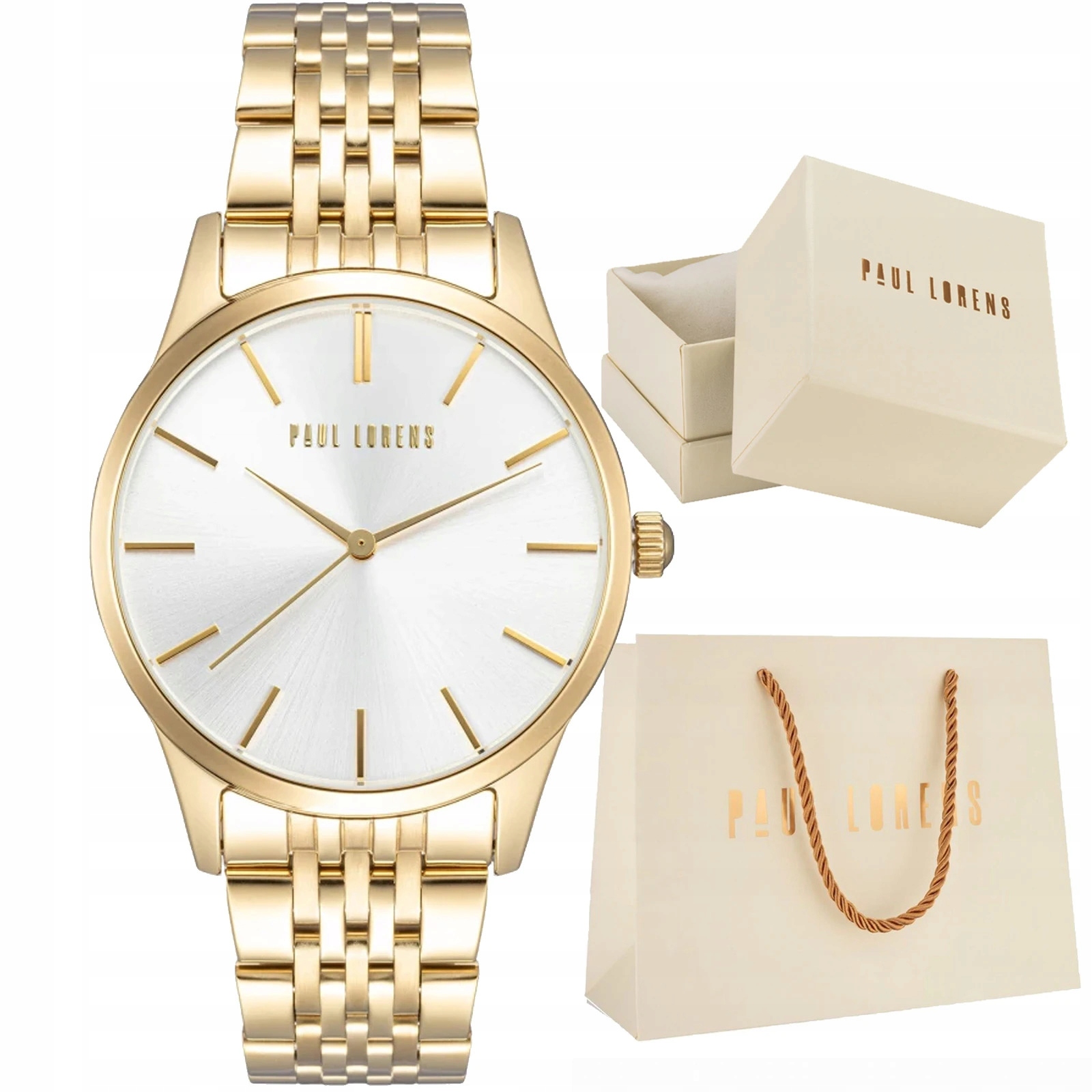 Klasické dámské hodinky Paul Lorens na ocelovém náramku, zlaté