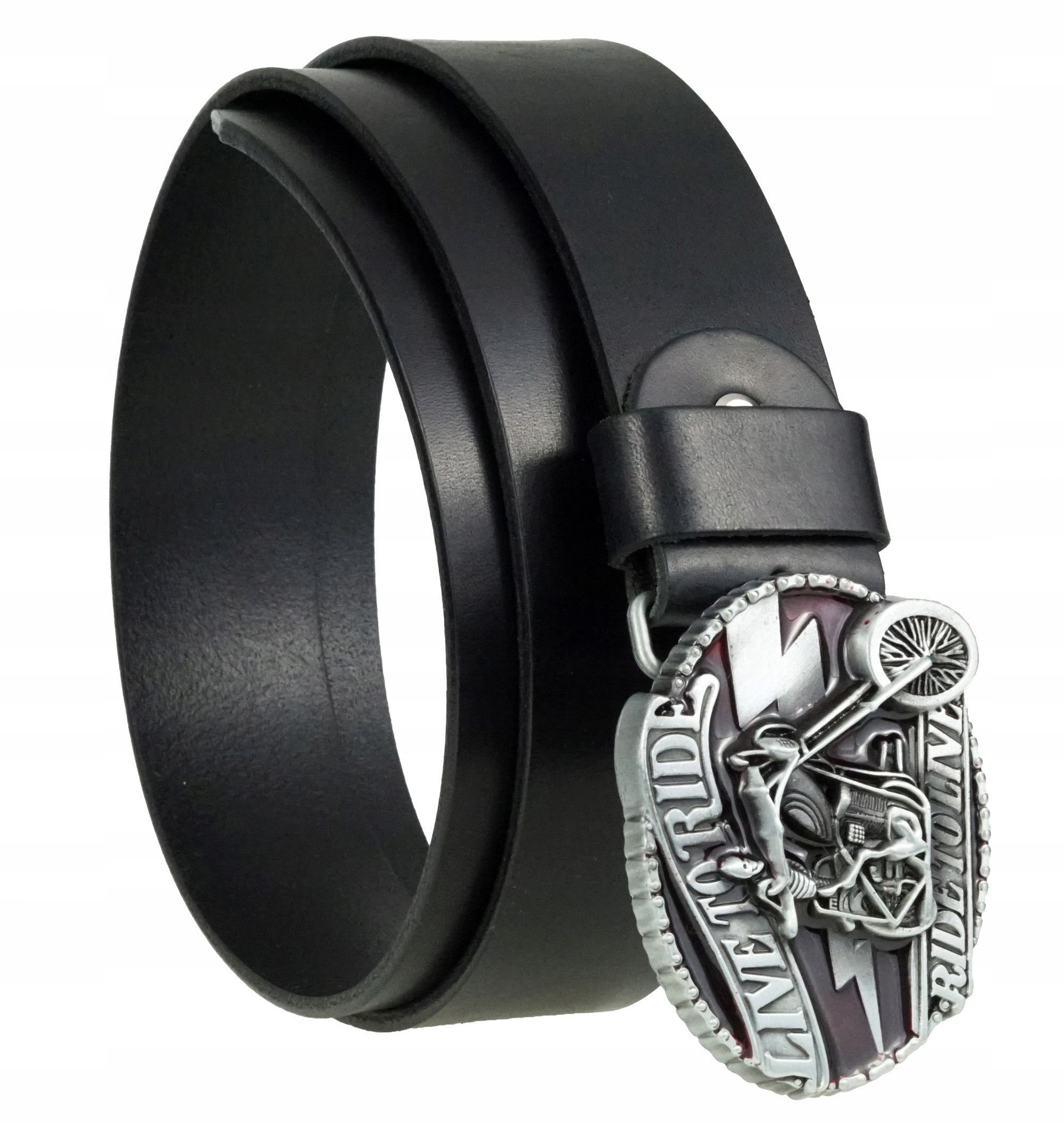 SKORZANY PASEK DO SPODNI 4 CM CZARNY MOTOCYKLISTY