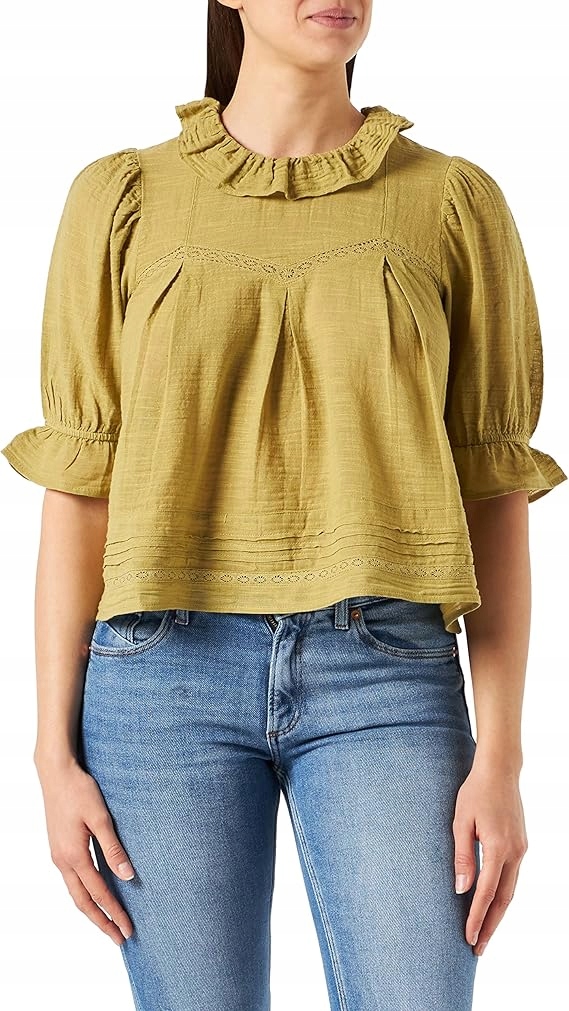 Naf Naf Halenka S Volánem A Ažurovou Vložkou Khaki 44 J9B