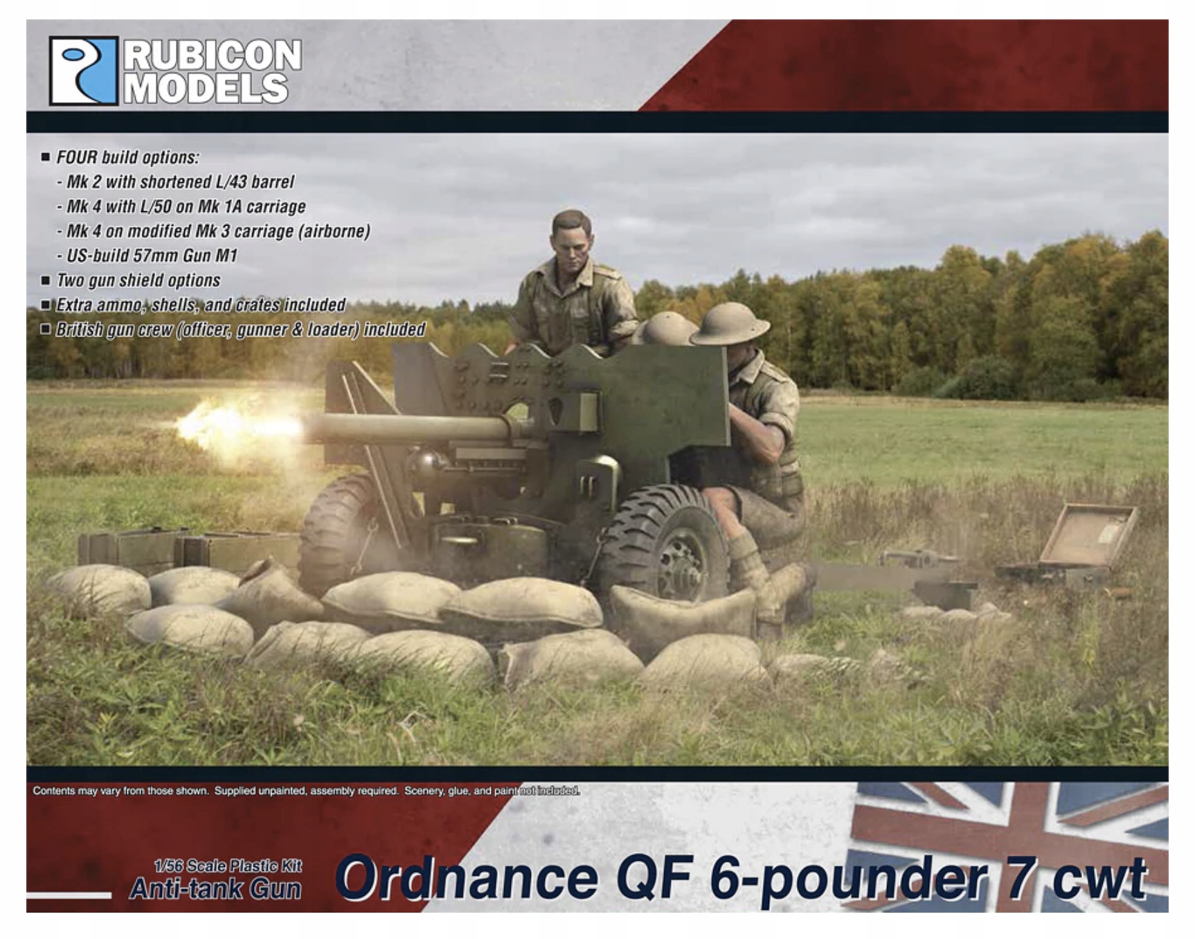 Rubicon Models 280139 Qf 6 Pounder 7 cwt 1/56 Britská armáda Wwii Model