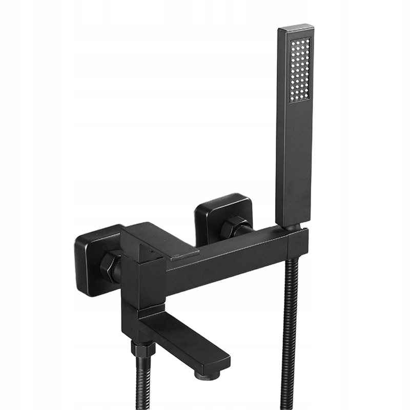 Stěnová vanová sprchová baterie černá matná s otočným Výtokové Ramínko