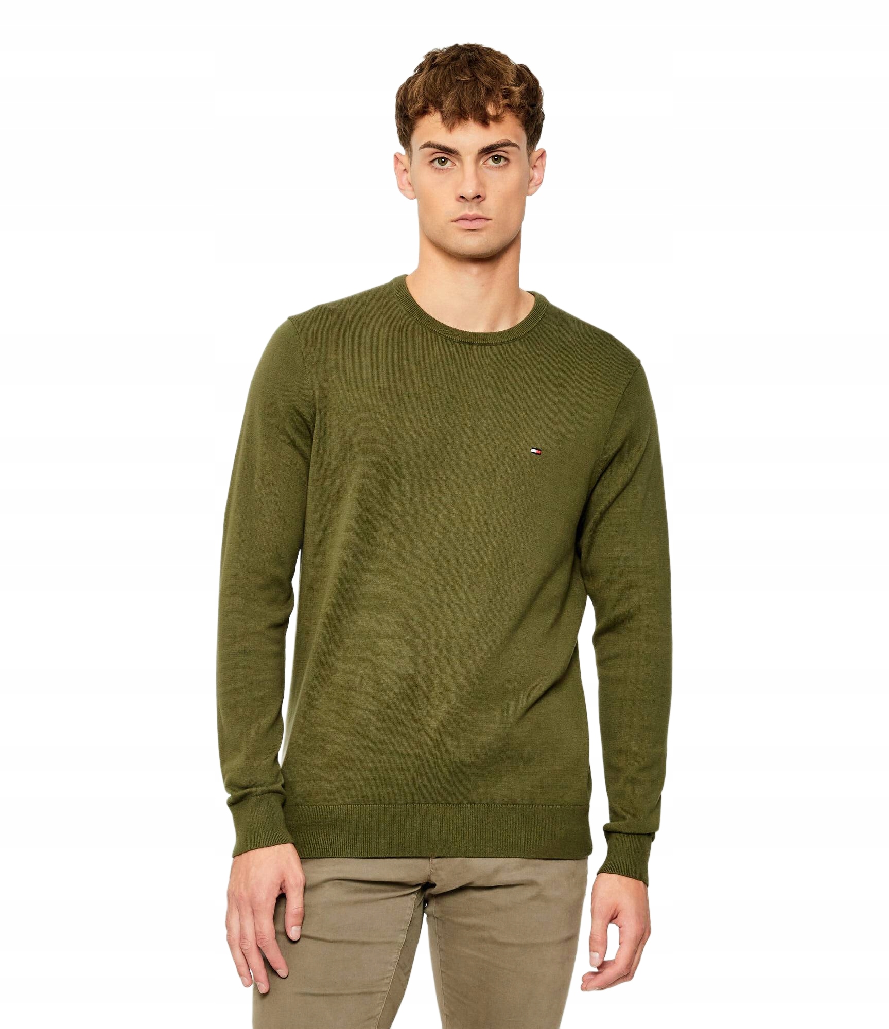 Tommy Hilfiger Pánský Svetr Z Bavlny, Klasický, Odstín Zelené Barvy 6EA