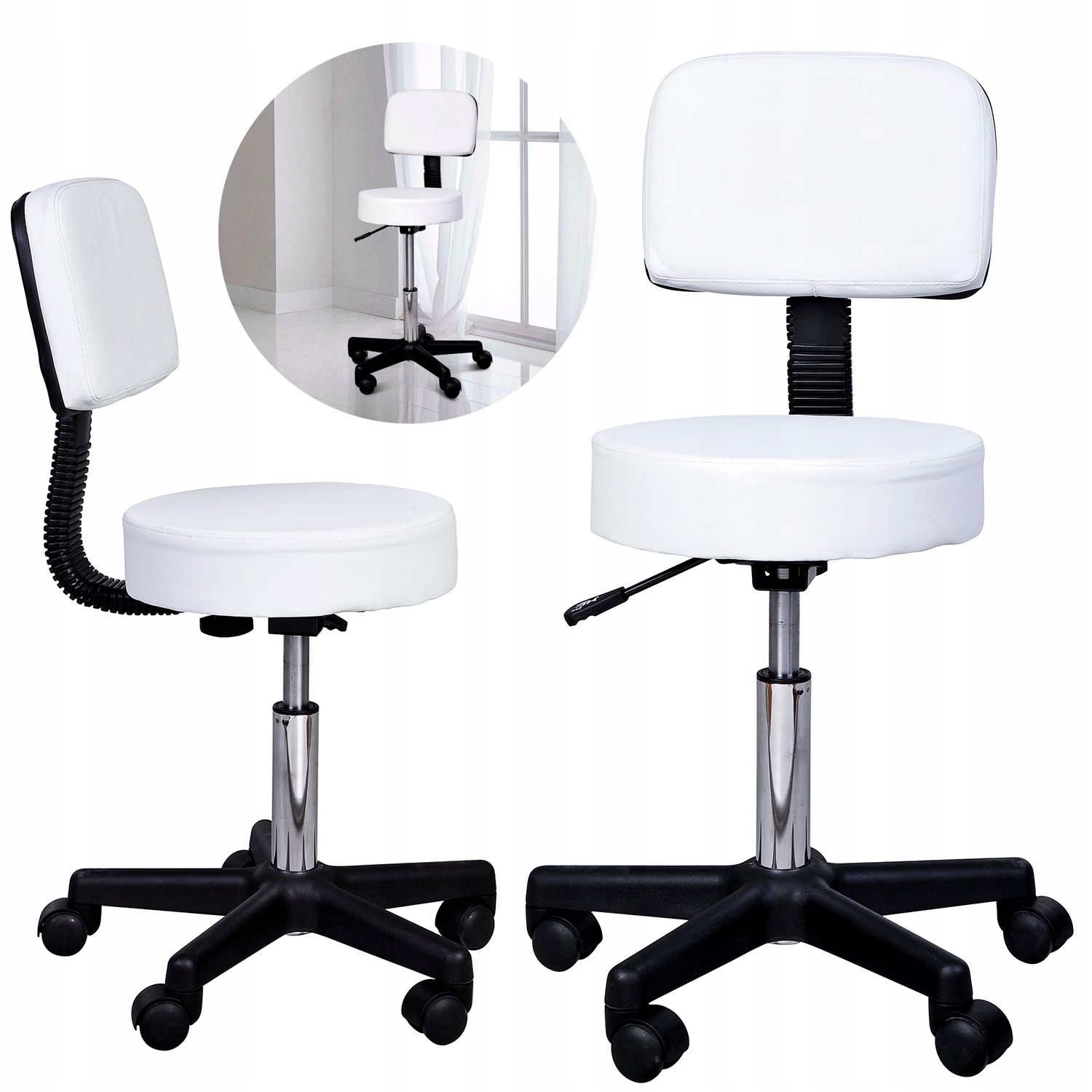 Kadeřnická stolička Barová Židle Bílá Nastavitelná