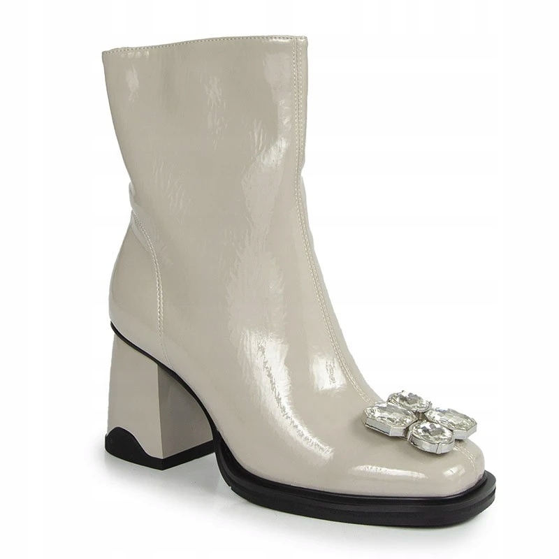 S.barski MR880-019 Šedé Kotníkové Boty Z Lakované Kůže S Ozdobou 38