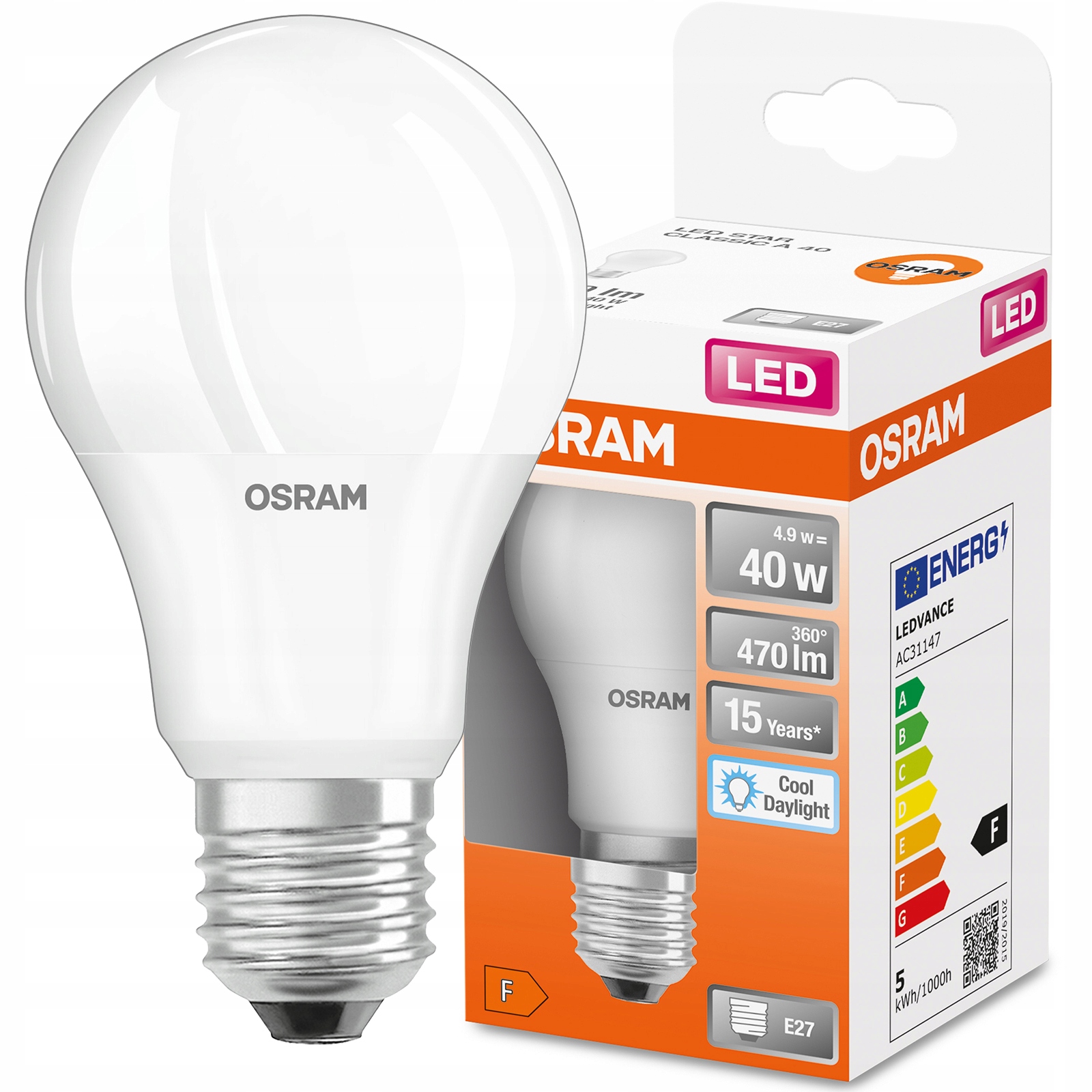 Żarówka LED E27 A60 4,9W = 40W 470lm 6500K OSRAM