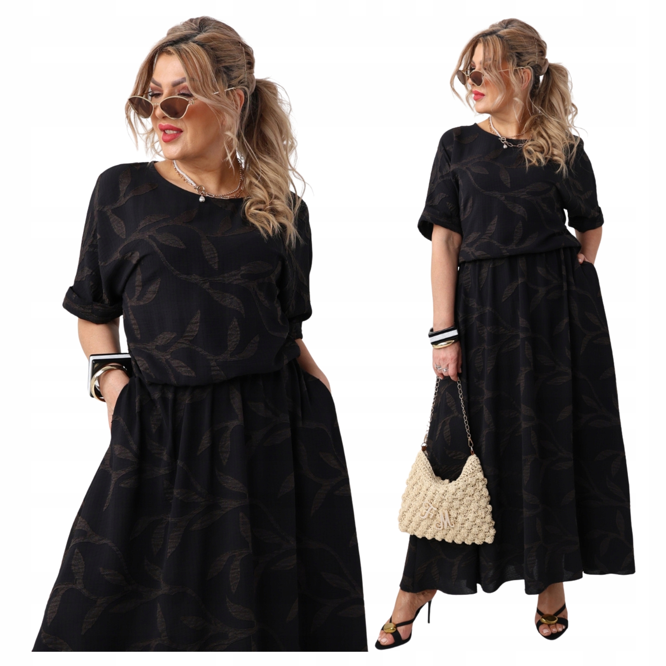 Luźna sukienka rozkloszowana Polski Producent duże rozmiary zwiewna maxi