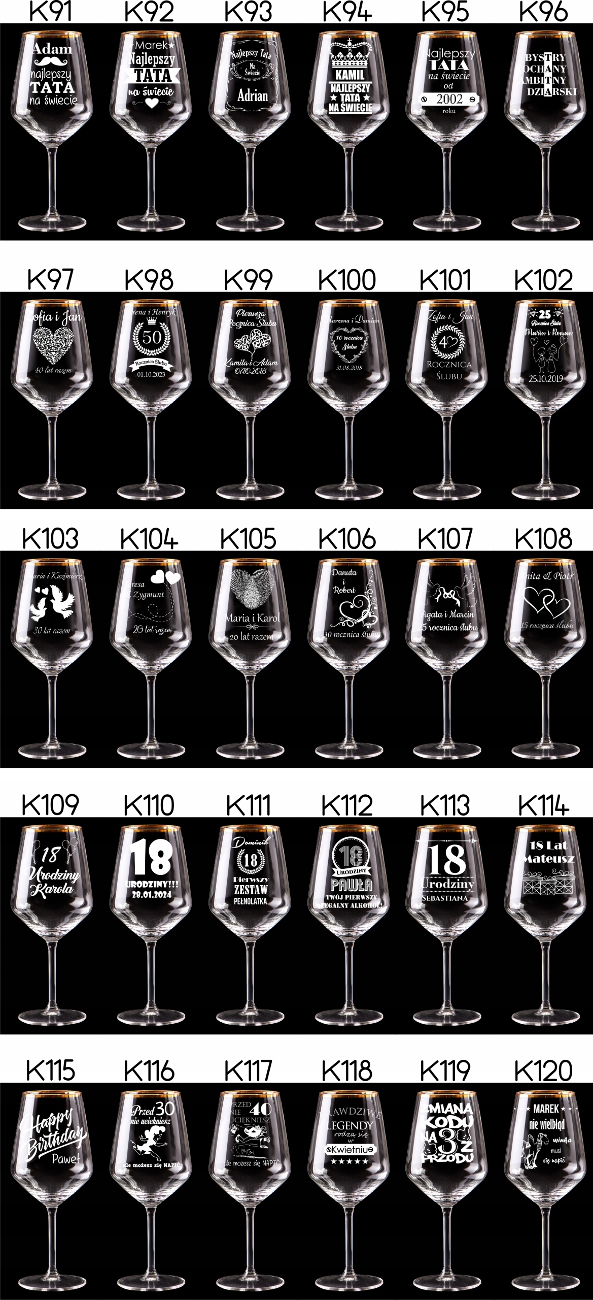 Kieliszki XXL 530 ml do wina z grawerem PREZENT ŚLUB URODZINY ROCZNICA Kolor odcienie żółtego i złota przezroczysty