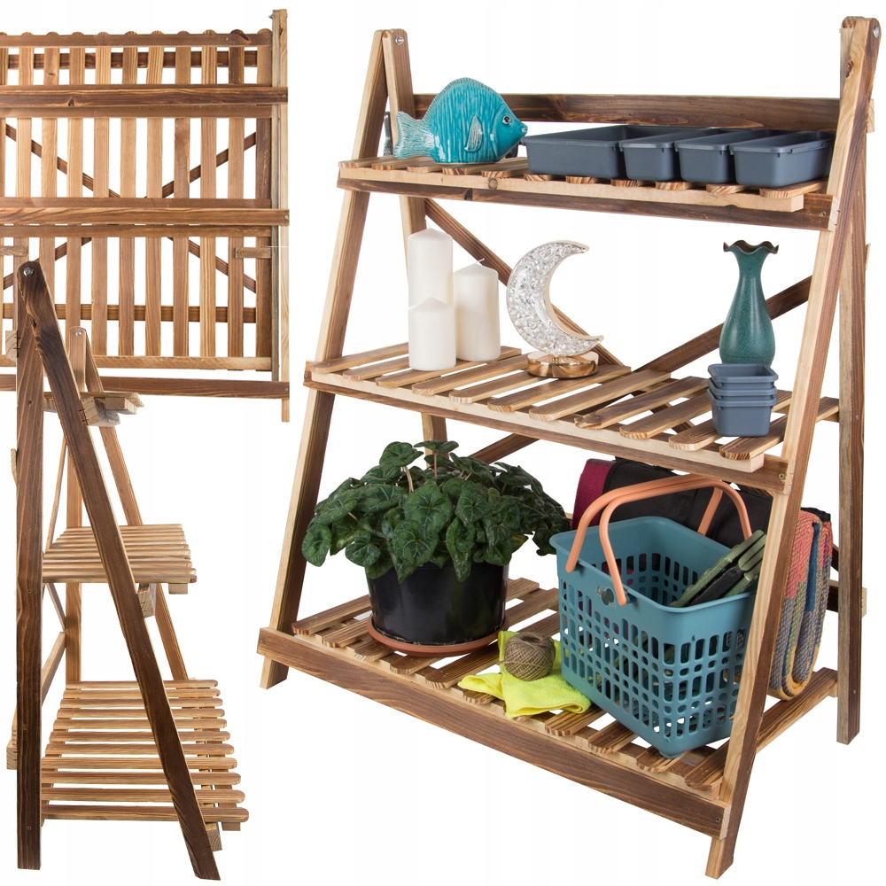 Stojan na kvety drevený vysoký na kvety, kvetináče, 3-úrovňový regál