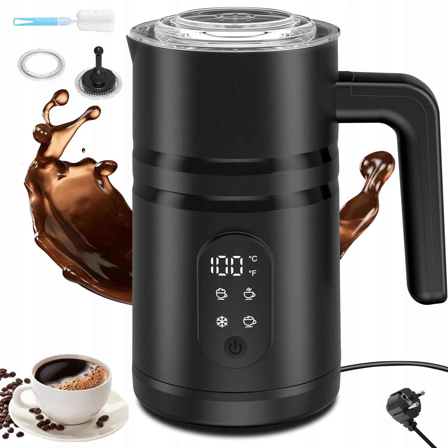 Automatický Napěňovač Mléka S Ukazatelem Teploty 350 ML, Černý