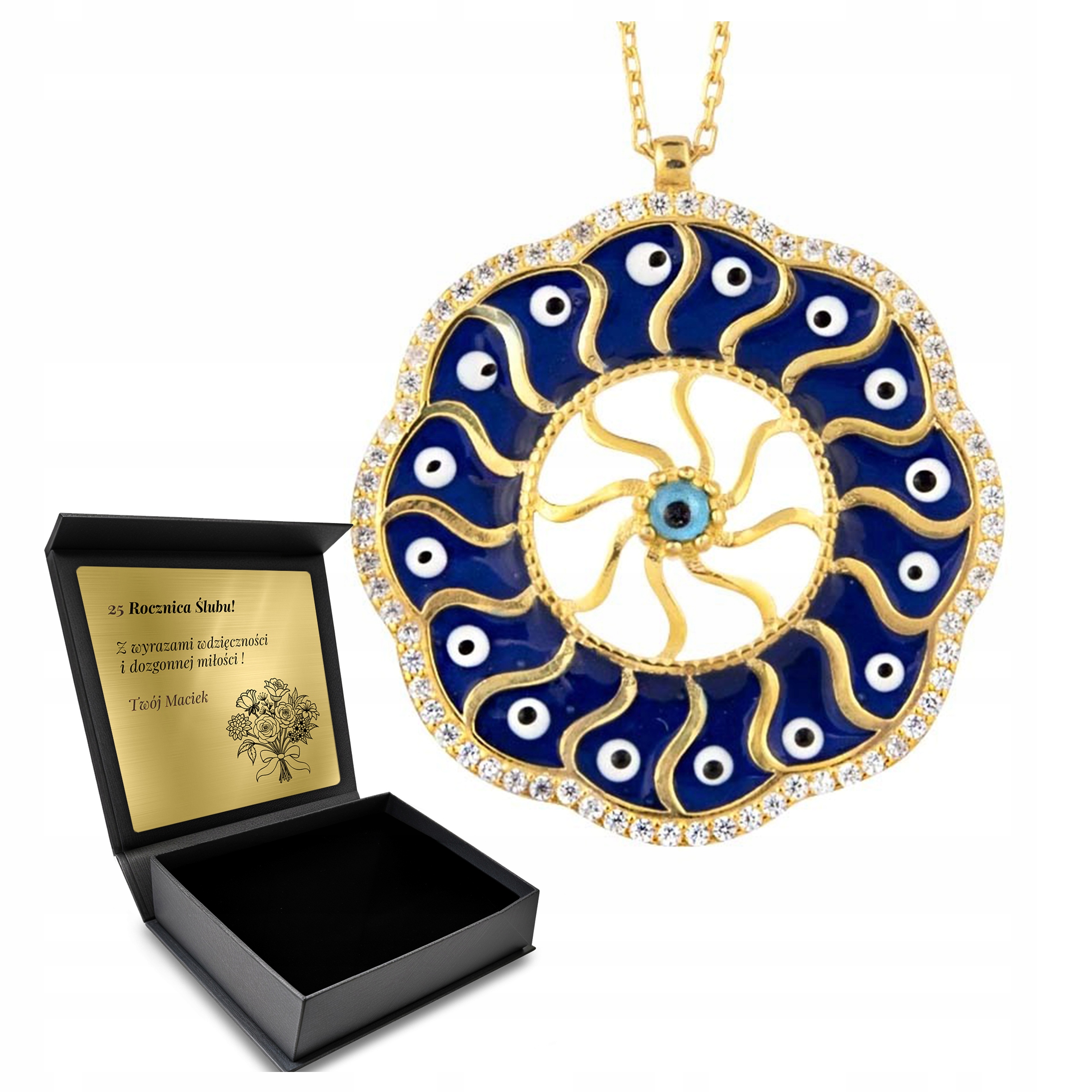 Pozlacený náhrdelník Turecké oko proroka Orientální šperky Krásné Gravírování