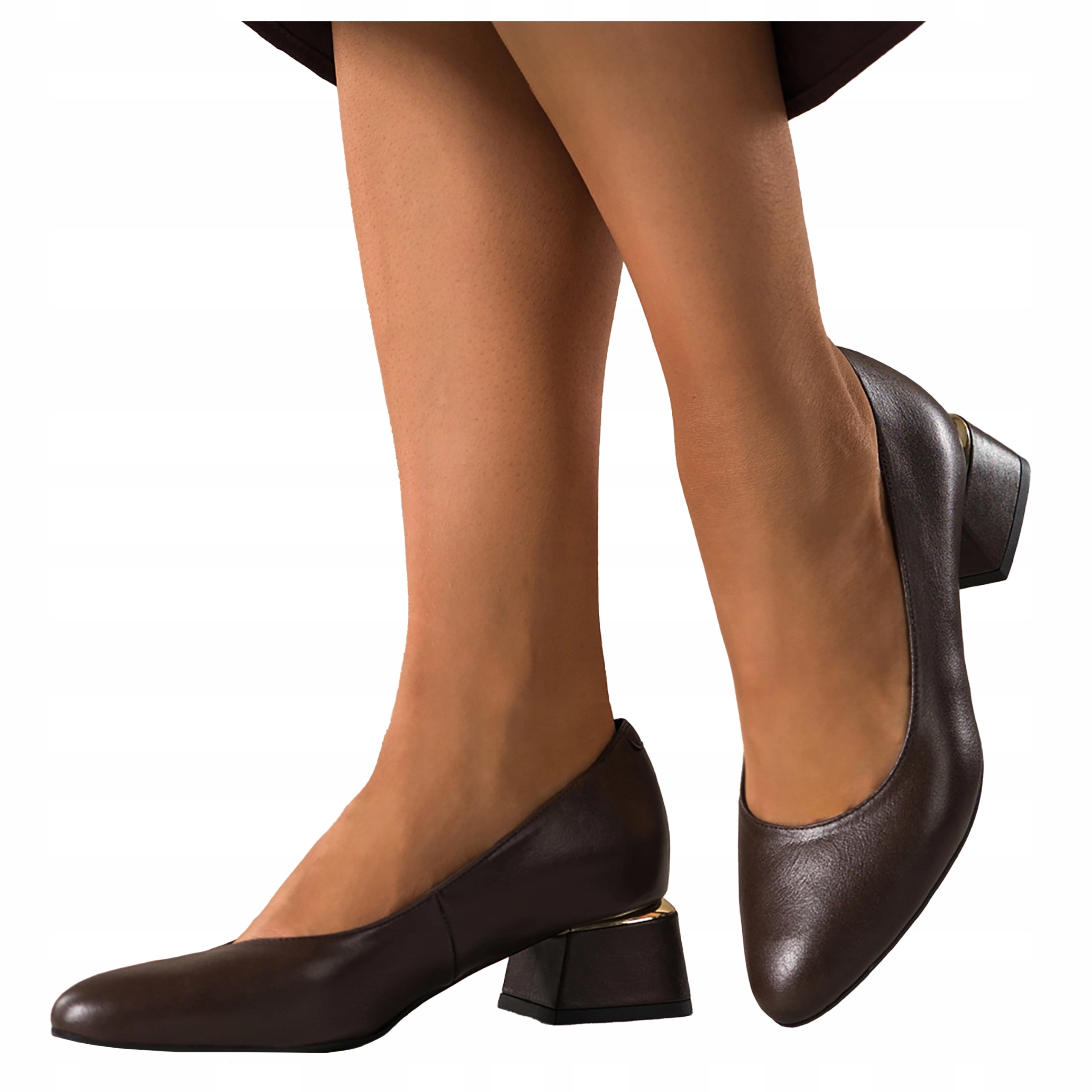 Čokoládové Kožené Lodičky Dámské Široké Kostky Pohodlné Módní vel 41