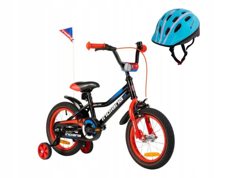 Rower dziecięcy Indiana Rock Kid 14 cali Czarny Kask rowerowy (rozmiar S)