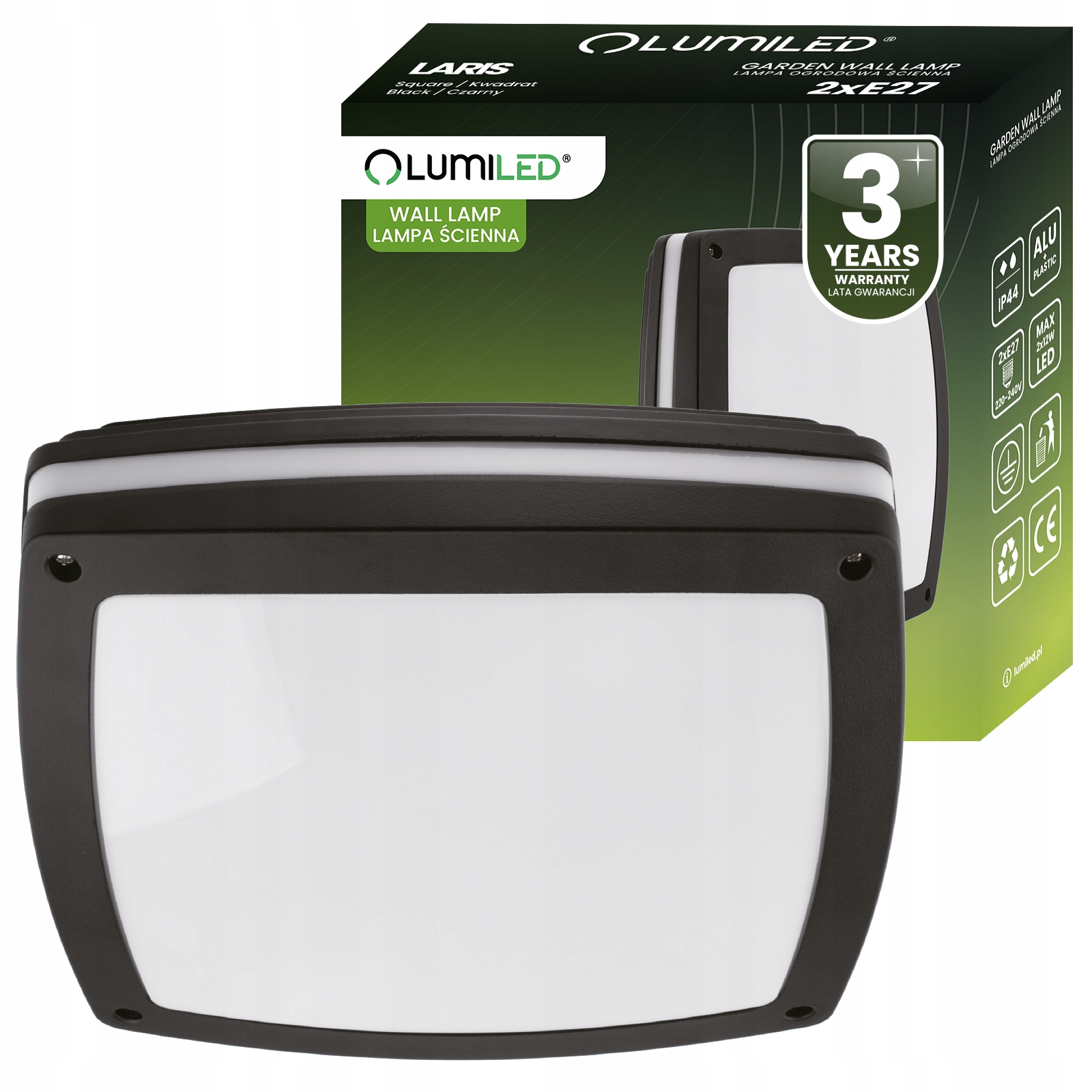 Lampa Ogrodowa Kinkiet Elewacyjny Plafon 2x E27 Kwadratowy Laris Lumiled