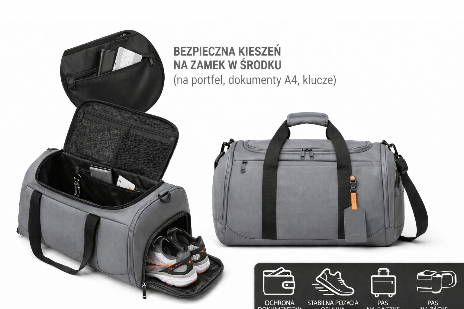 Torba sportowa z kieszenia na buty wodoodporna trenningowa basen premium