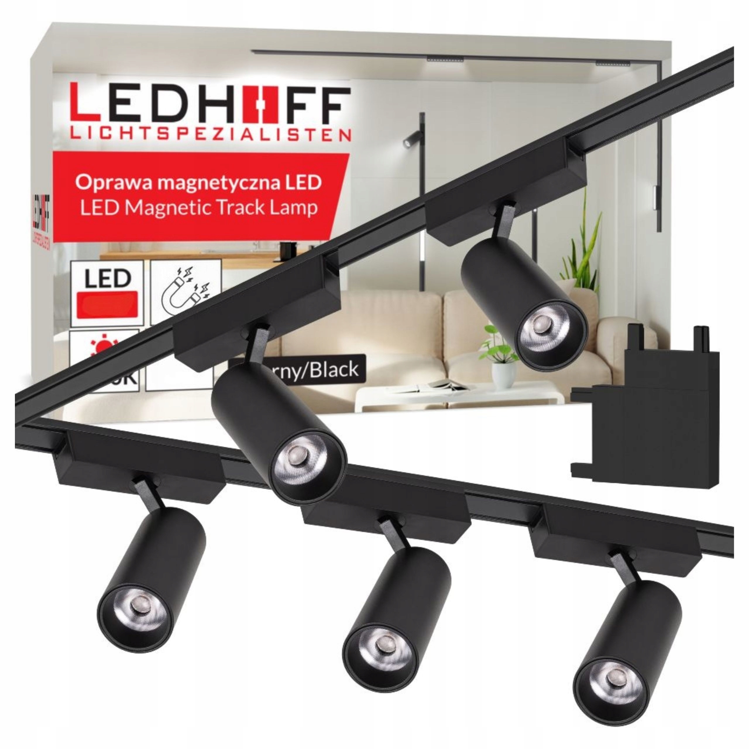 Magnetické koľajnicové osvetlenie Sada 2x Lišta 1m 5x Led reflektor Čierna