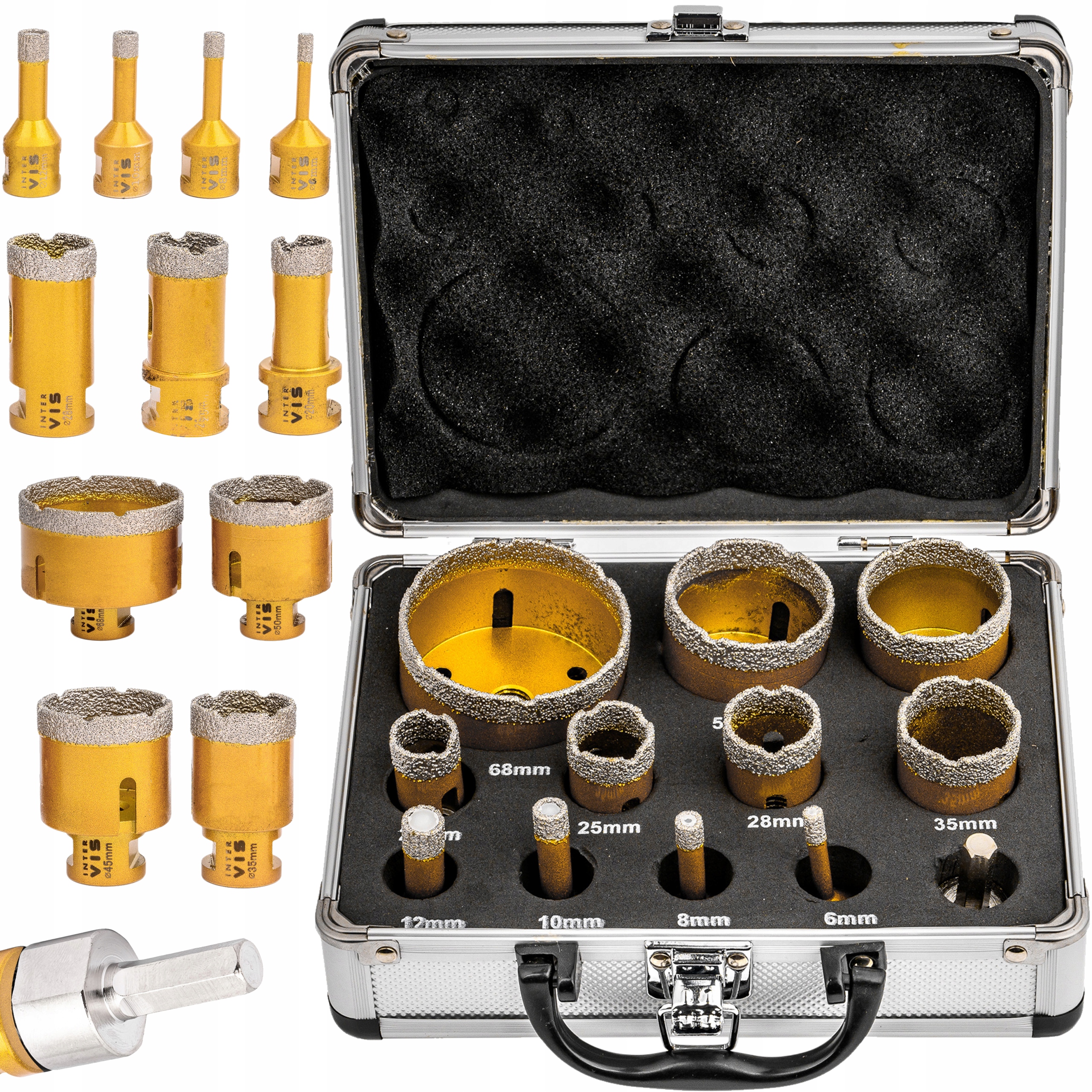 Zestaw Otwornica Wiertło Diamentowe Do Gresu Płytek Koronki 6-68mm 11 El