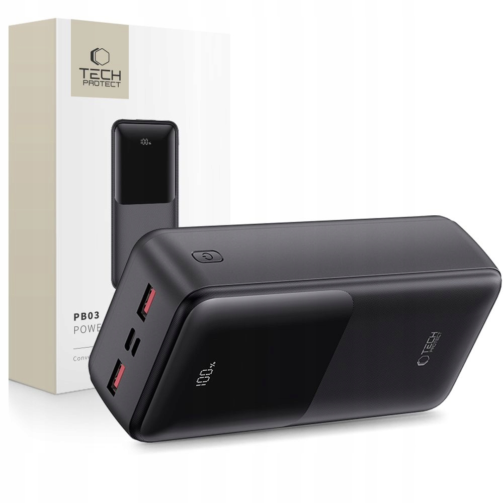 PB03 Power Bank Baterie 30000MAH 22.5W Bílá Rychlé Nabíjení Usb-c Kabel