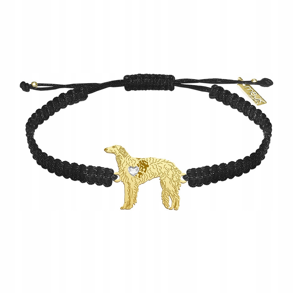 Zlatý náramek Ruský chrt Borzoj 925 Makramé Žena Gravírování Bonus