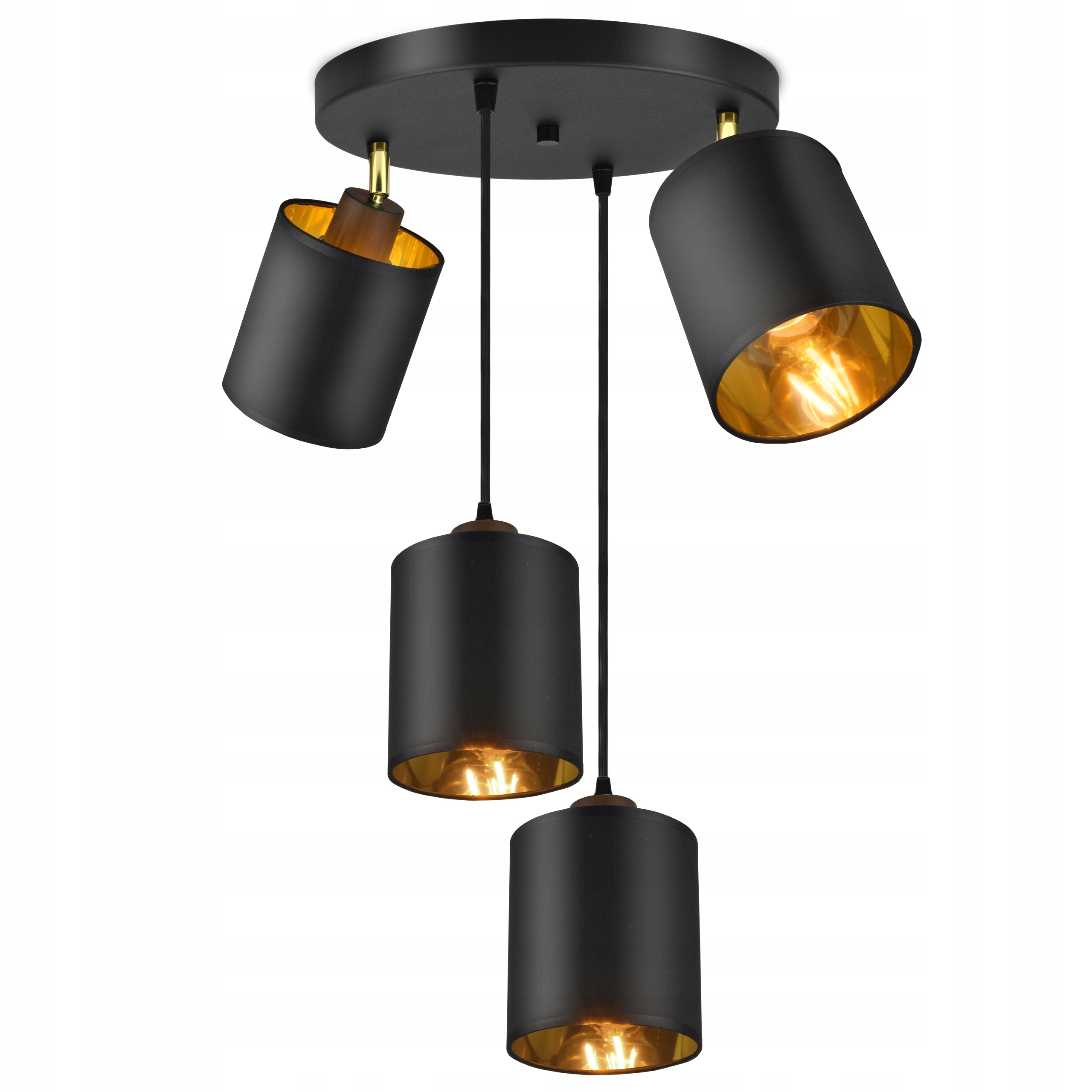 

Lampa Plafon Żyrandol Ruchome Abażury Czarny Złoty