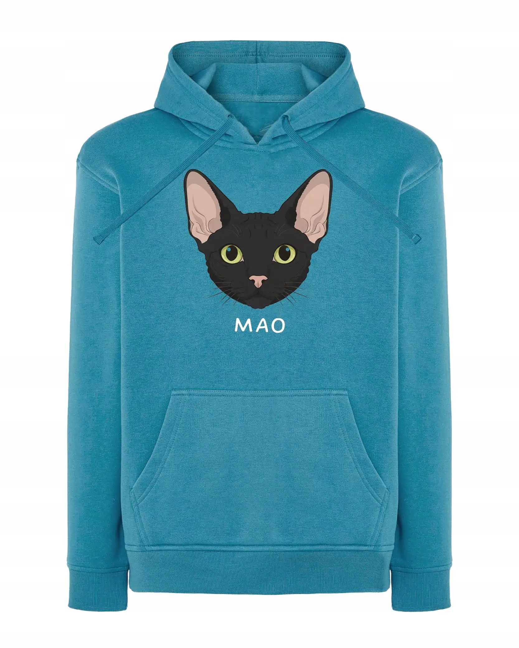 Mikina s kapucí Devon Rex Černá Personalizovaná Kočka Pupil modrá M