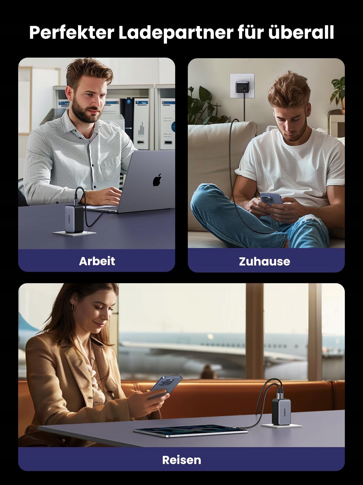 UGREEN Nexode ładowarka USB C, 65 W, GaN, zasilacz z 3 portami USB-C — miniatura 8