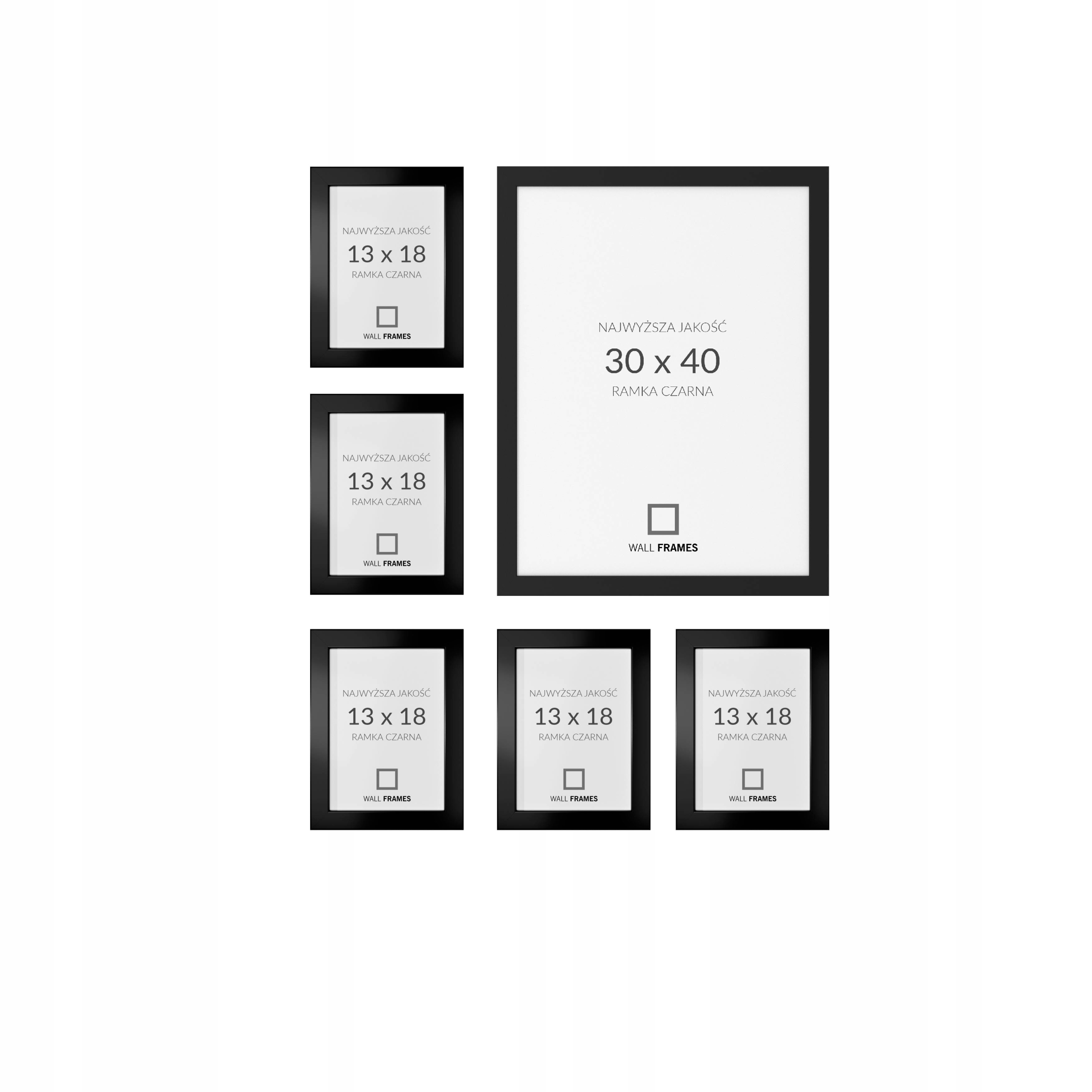 Ramki na zdjęcia Czarne Zestaw 6 szt 13x18 30x40 Mdf acryl Ramka na ściane