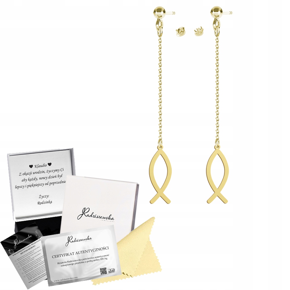 Náušnice Zlaté Ryba Ichtys Stříbro 925 Narozeniny Šperky Dedikace Bonus