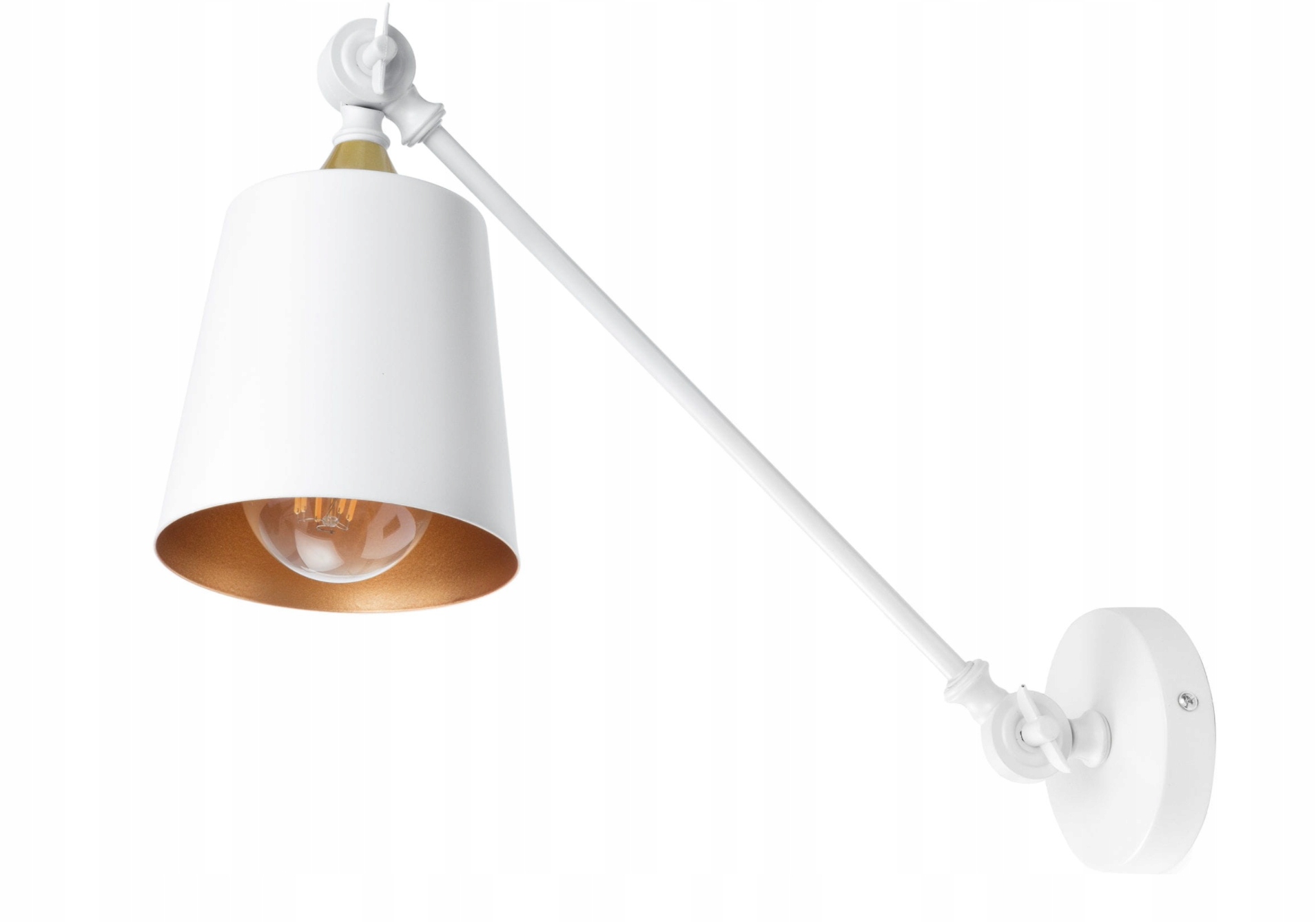 Kovová nástěnná lampa s nastavitelným ramenem, bílá, zlatá, Loft