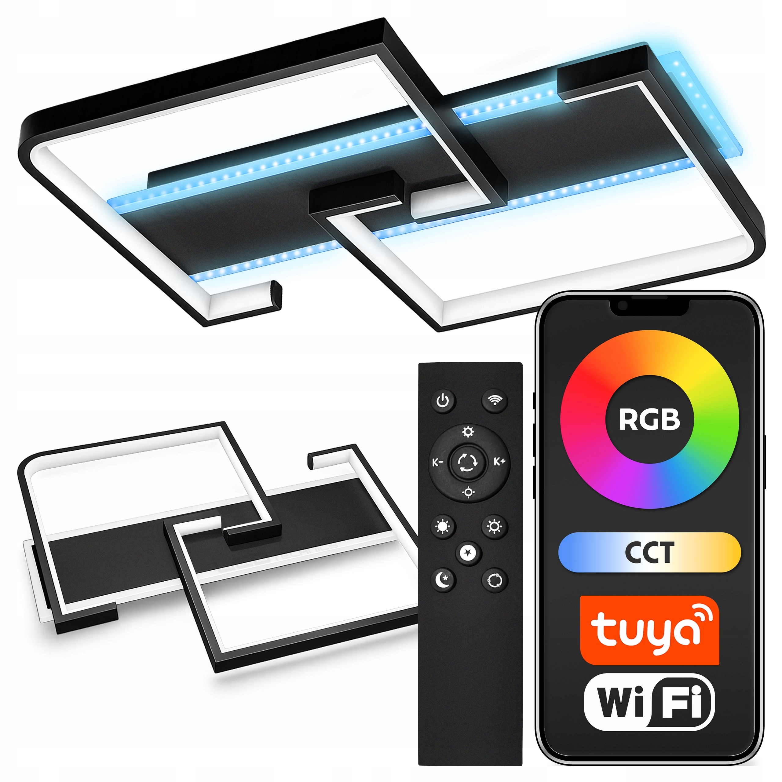 Lampa Sufitowa Czarna Plafon Rgb Cct 46W Led 5060lm Aplikacja Tuya Smart