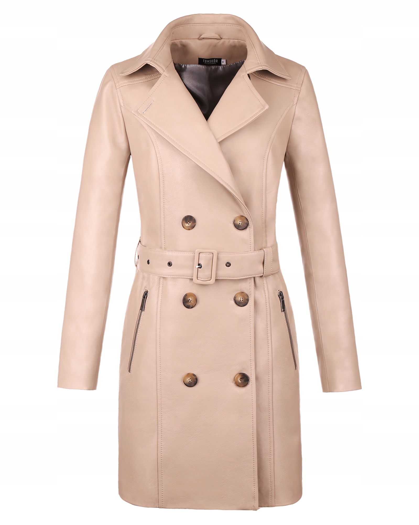 Kožený Dámský Trenčkotový Kabát Jagoda Latte M/38